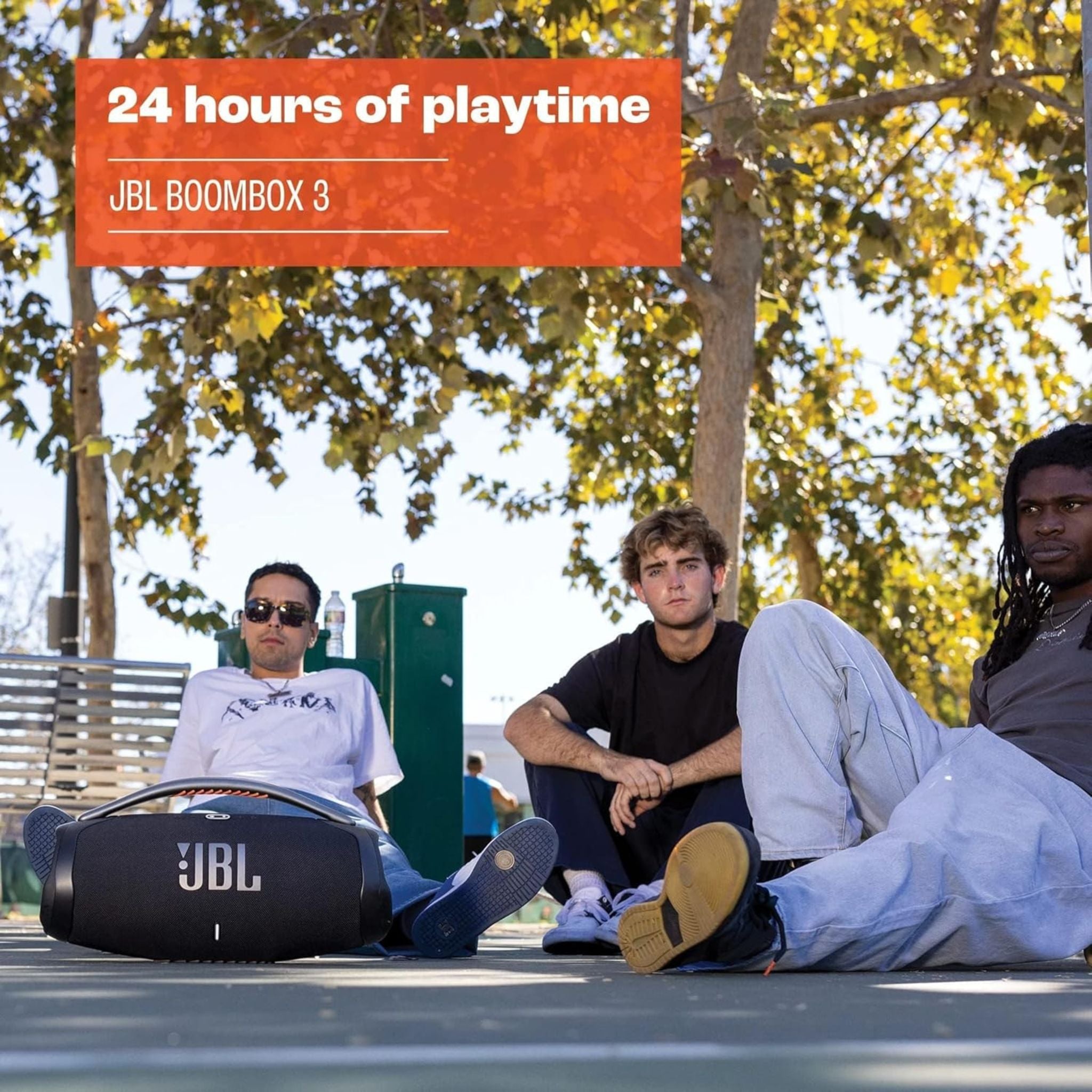 JBL Boombox 3 Portable Bluetooth Speaker, 3-Way Speaker, Metal Carry Handle with Silicone Grips, 1x Woofer, 2x Midrange & 2x Tweeters, Up to 24H of Playback, Pair Up to 2 Devices-Black