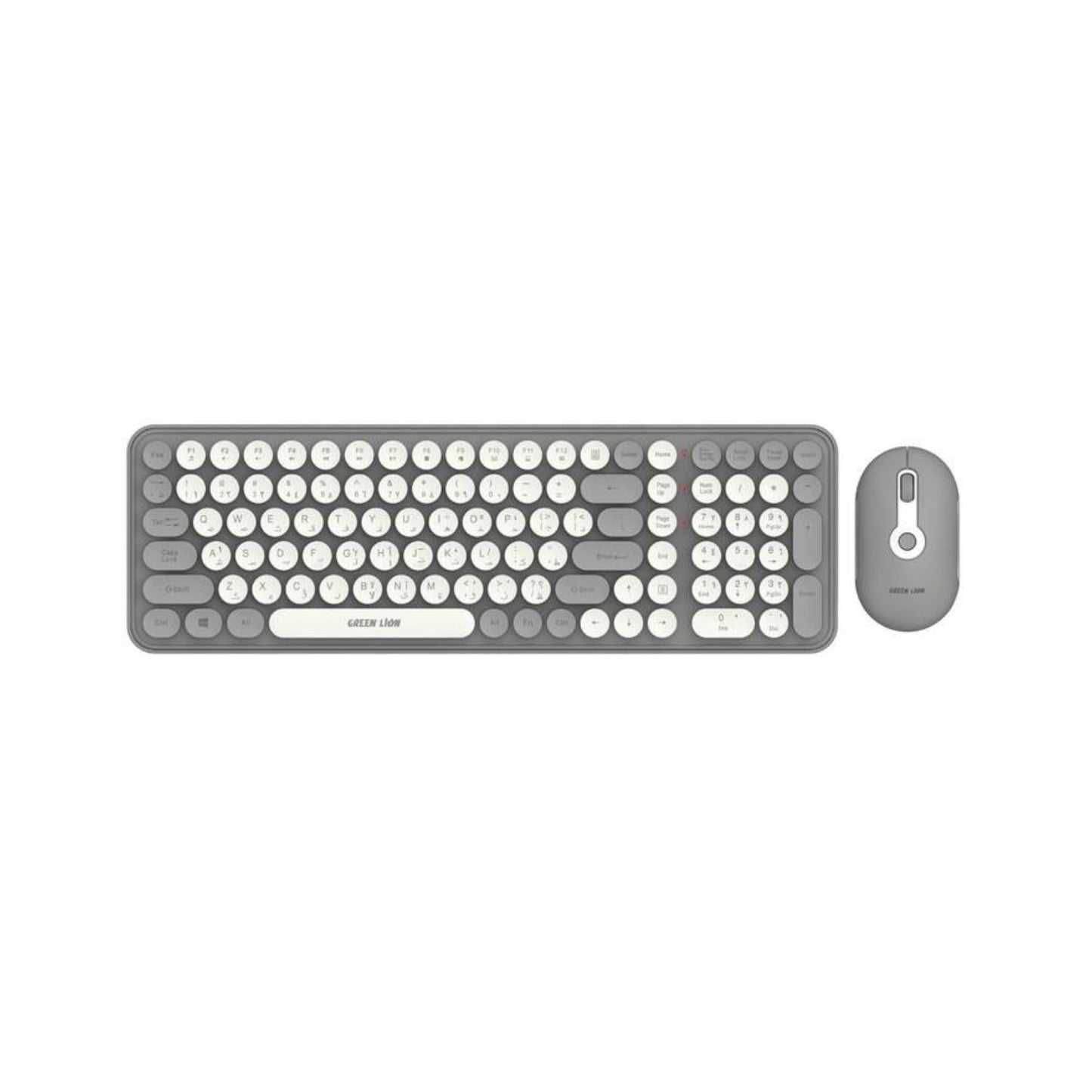 Green Lion GKM-300 Wireless Keyboard & Mouse with Built-in Iron Plate, Quiet Typing, 5 Million Keystrokes, 1600 DPI Mouse Resolution, 10m Wireless Range - Gray