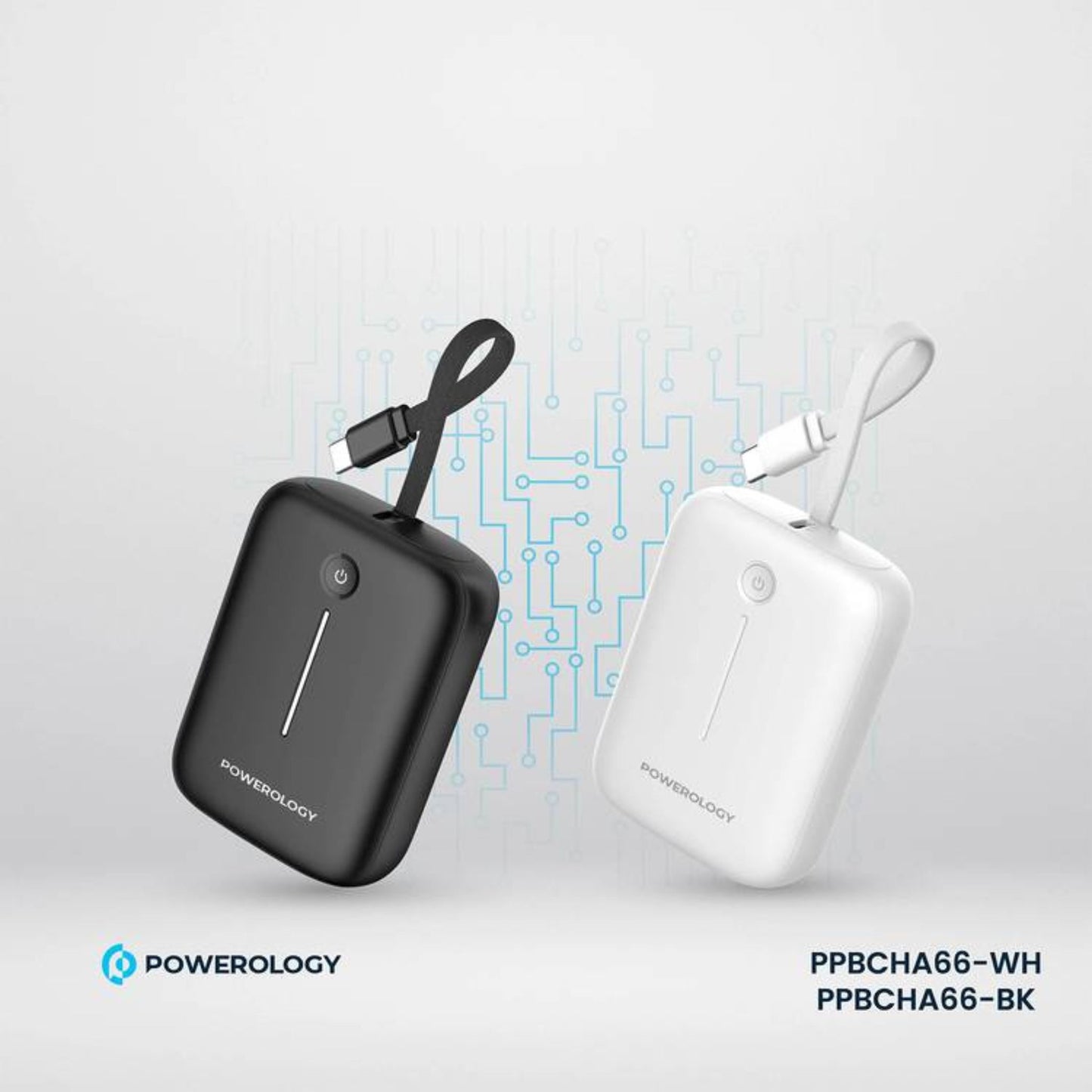 Powerology 10000mAh Power Bank with Detachable USB-C Wire, 20W Power Delivery, 3-Device Charging, Long Time Standby, Universal Phone Compatibility, Built-in Safeguards - Black