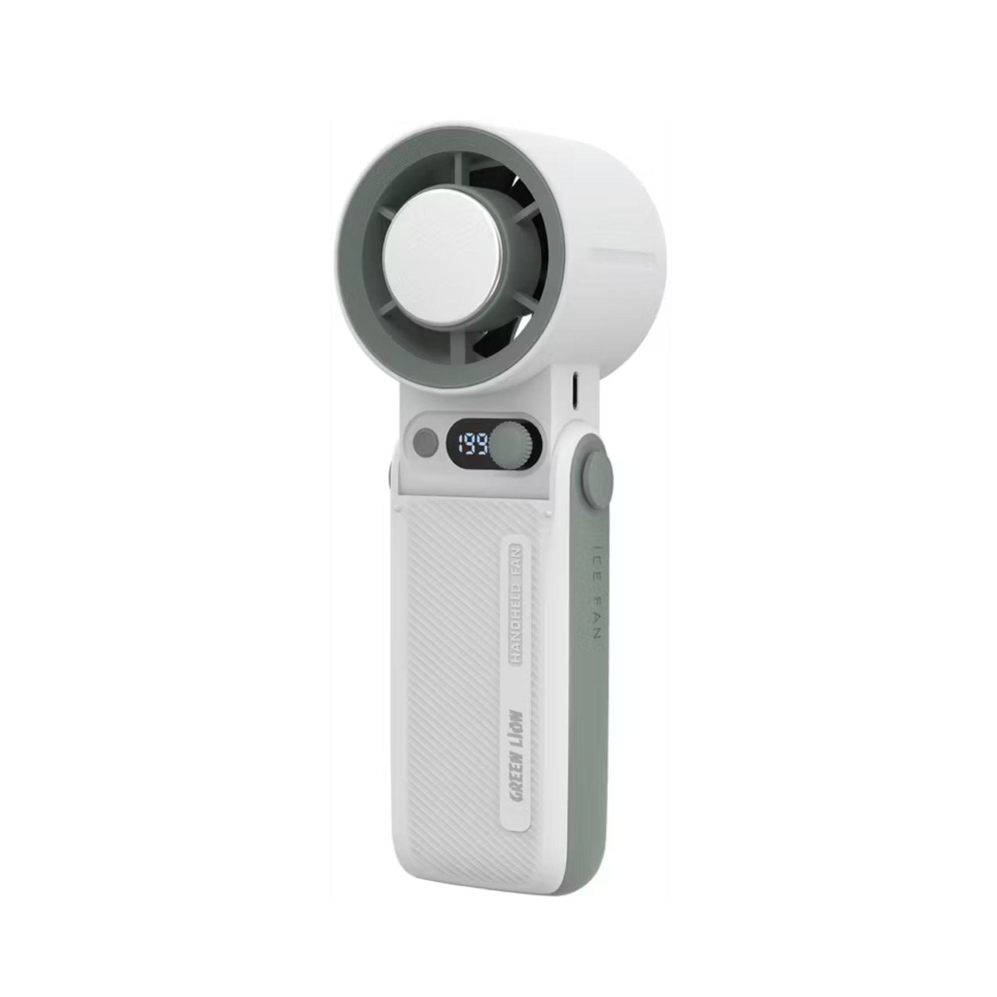 Green Lion Coolio Portable Fan with 1-199 Speed Levels, 6000mAh Battery Capacity, 5 Hours Charging Time, Type-C Charging Time, ABS + PC & Aluminum Alloy Material, 30 Hours Working Time, Silent Operation - White
