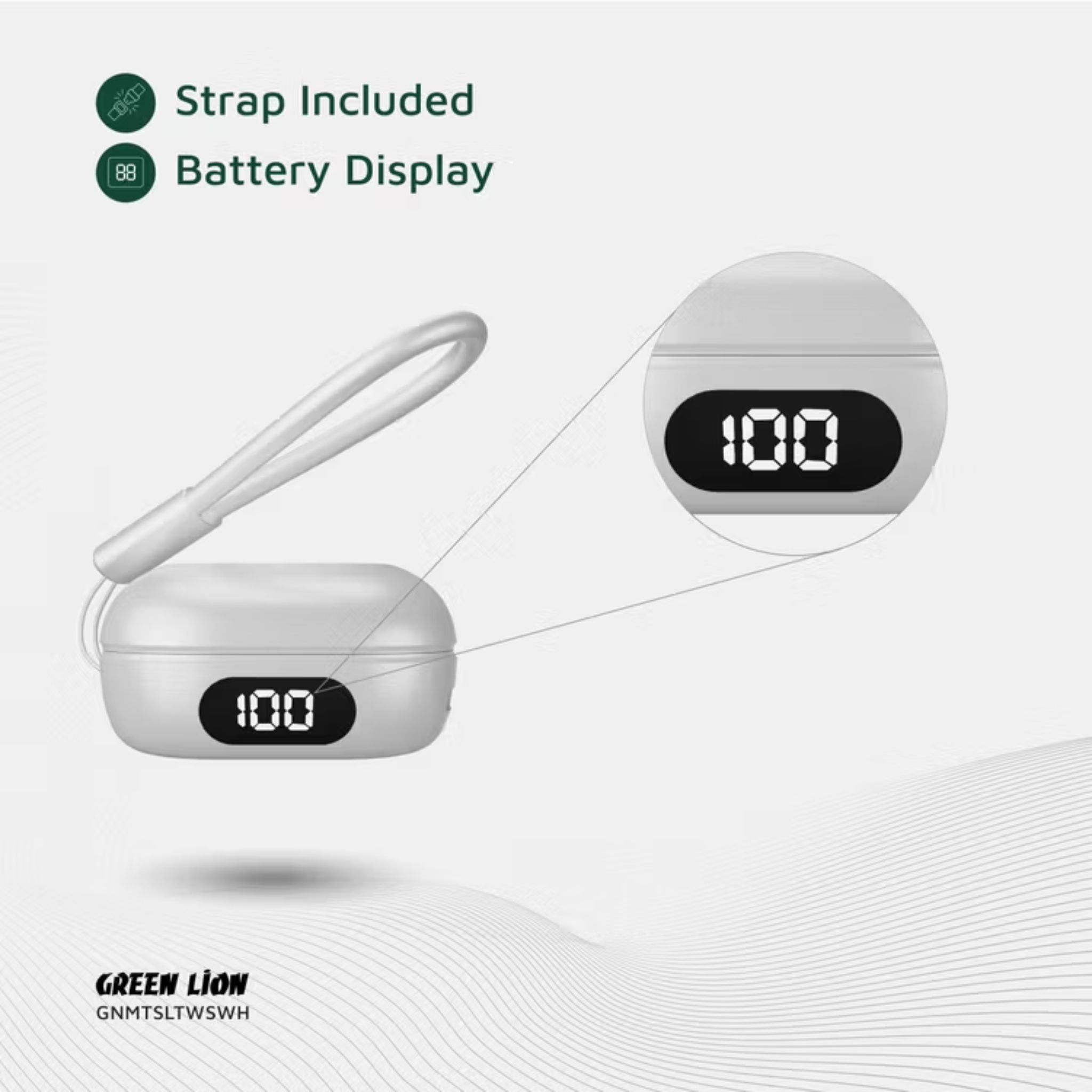 Green Lion Mittersill True Wireless Earbuds with ENC, Up to 6 Hours Playtime, IPX5 Waterproof Resistance Level, Bluetooth Version 5.4, Up to 10m Transmission Range, Type-C Charging Port, Dual-Microphone, Strap Included