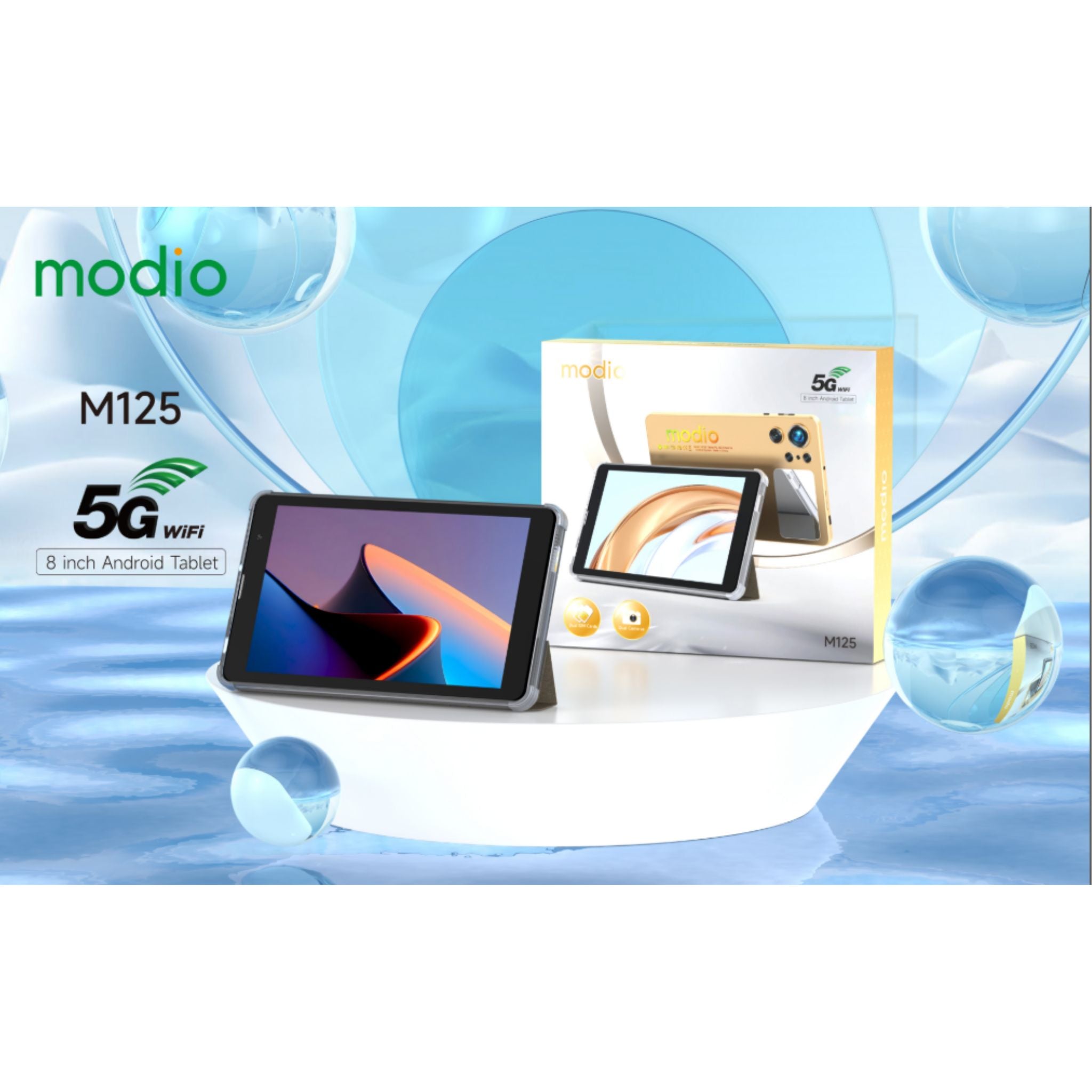 Modio M125 8-inch HD Android Tablet – 6GB RAM, 256GB Storage, 5G, Dual Cameras, Long Battery Life, Dual SIM – Blue