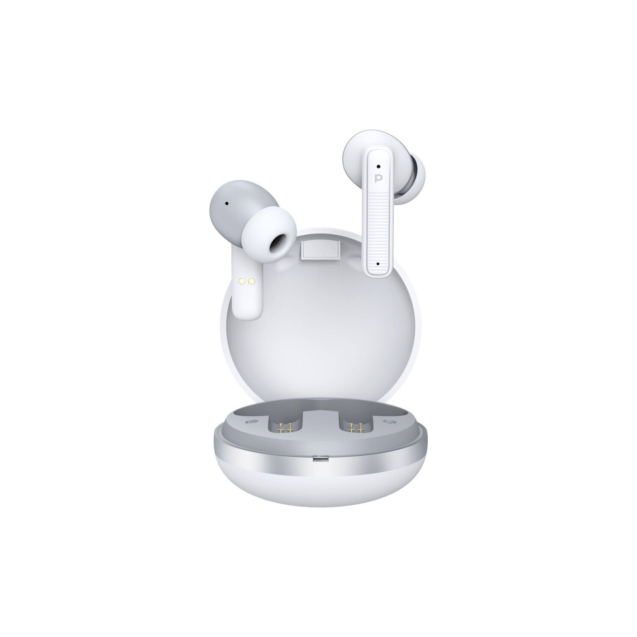 Powerology TWS Earbuds with Quad Mic ENC, 6h Playtime, Bluetooth 5.3, 30minutes Charging Time, 10m Transmission Distance, Type-C Port, Smart Touch Control, Wireless Charging - White