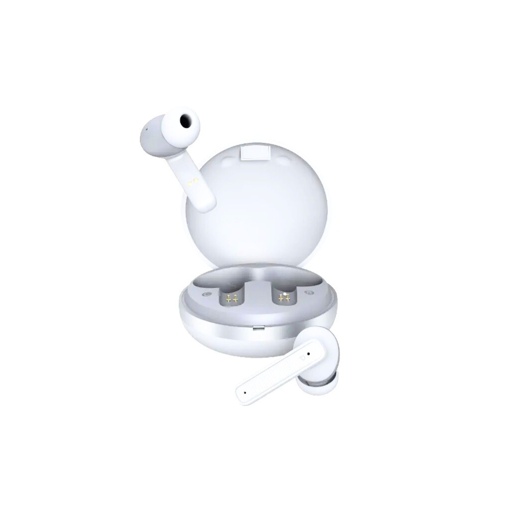 Powerology TWS Earbuds with Quad Mic ENC, 6h Playtime, Bluetooth 5.3, 30minutes Charging Time, 10m Transmission Distance, Type-C Port, Smart Touch Control, Wireless Charging - White