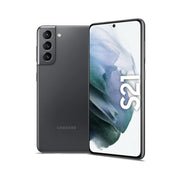 Samsung S21 smartphone showing back and front views on a white background