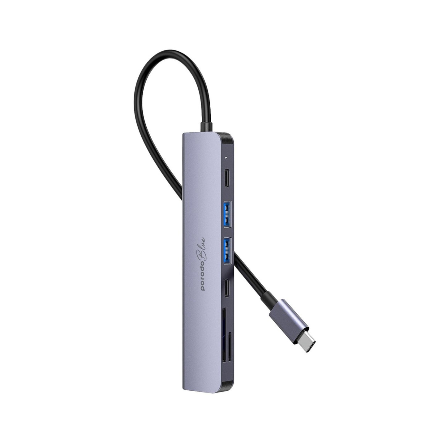 Porodo Blue 7in1 Hub HDMI 2XUSB-A 2XUSB-C SD MicroSD_Grey