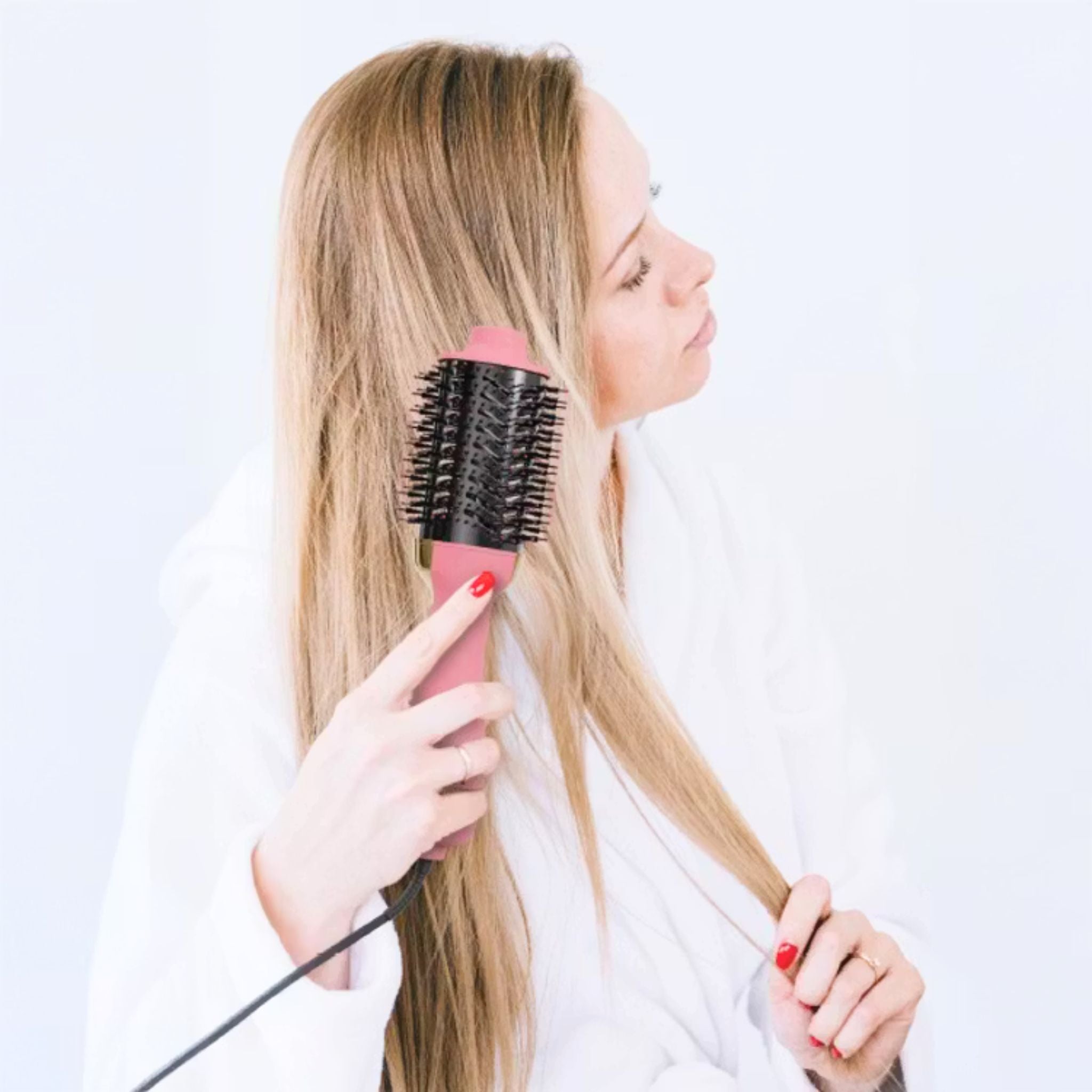 Porodo Shinewhirl Electric Hair Styling Brush with Hair Straightener Brush & Dryer, 3-Pin UK Plug, 1.8m Cord Length, Adjustable Heat Levels, Scalp Massaging Ball Tips, Ergonomic Design - Pink