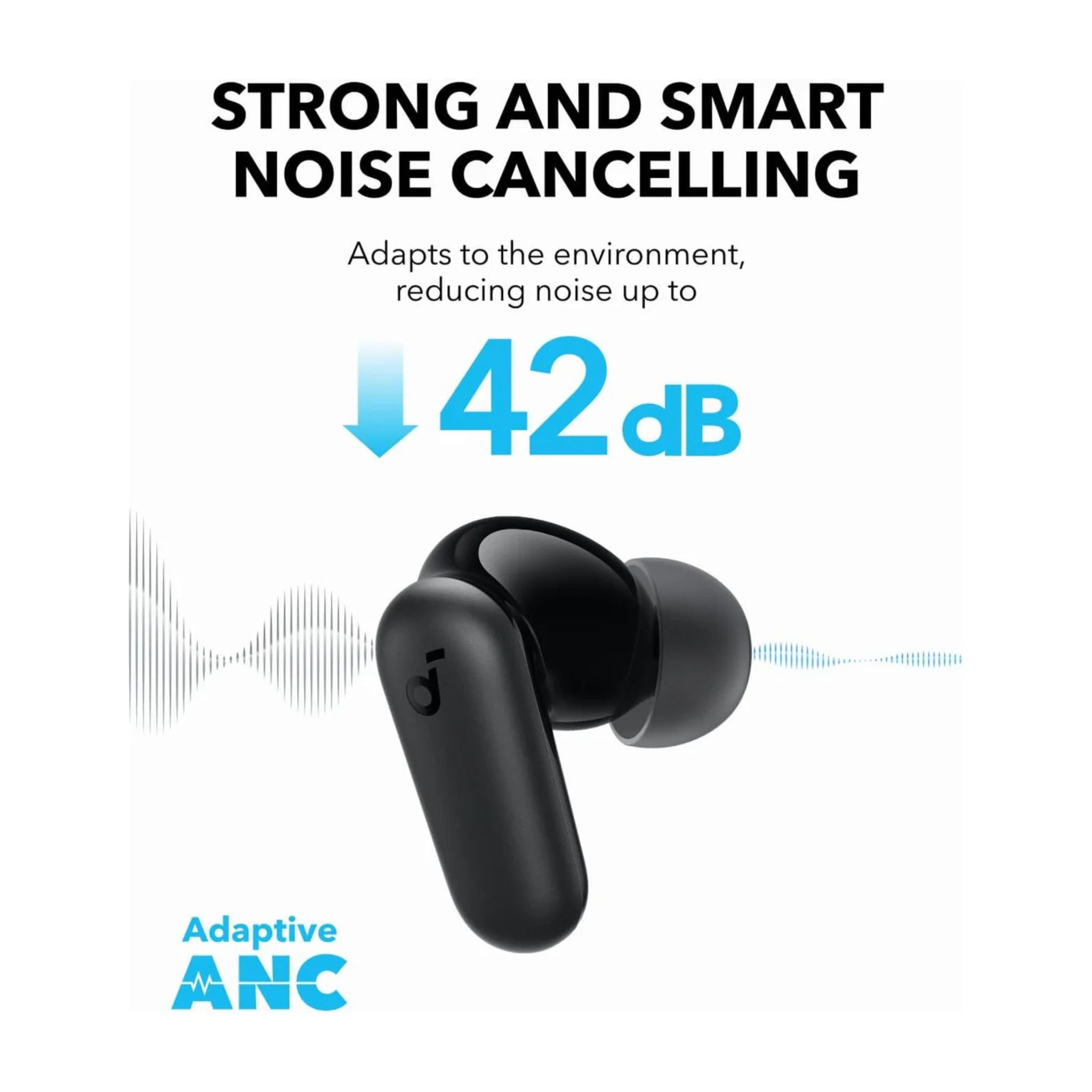 ANKER Soundcore R50i NC, Noise Cancelling Earbuds, Strong and Smart Noise Cancelling, Powerful Bass, 45H Playtime, 2-in-1 Case and Phone Stand, IP54, Wireless Earbuds, Bluetooth 5.4, App Control Black