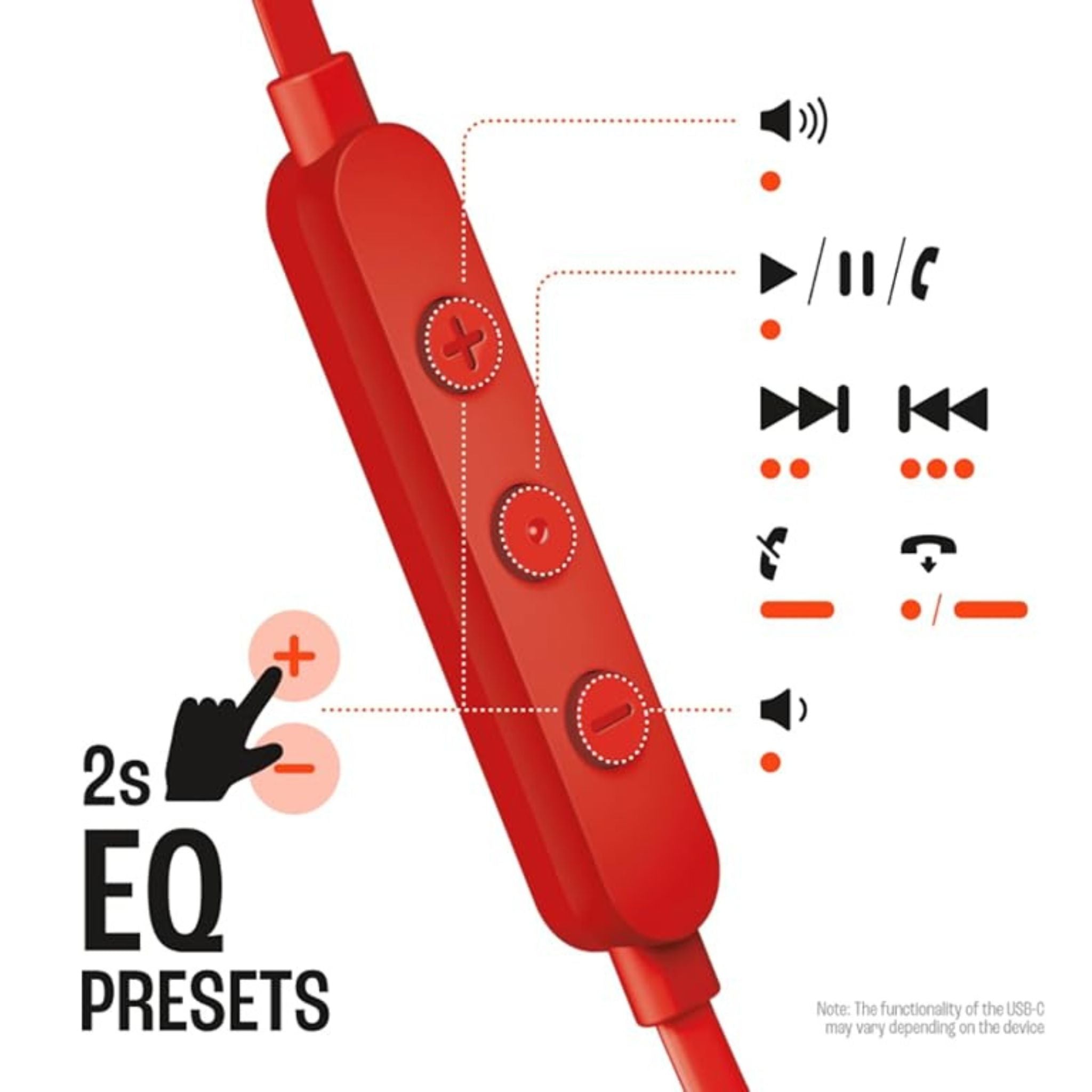 JBL T310C USB-C Wired Earphones - Red