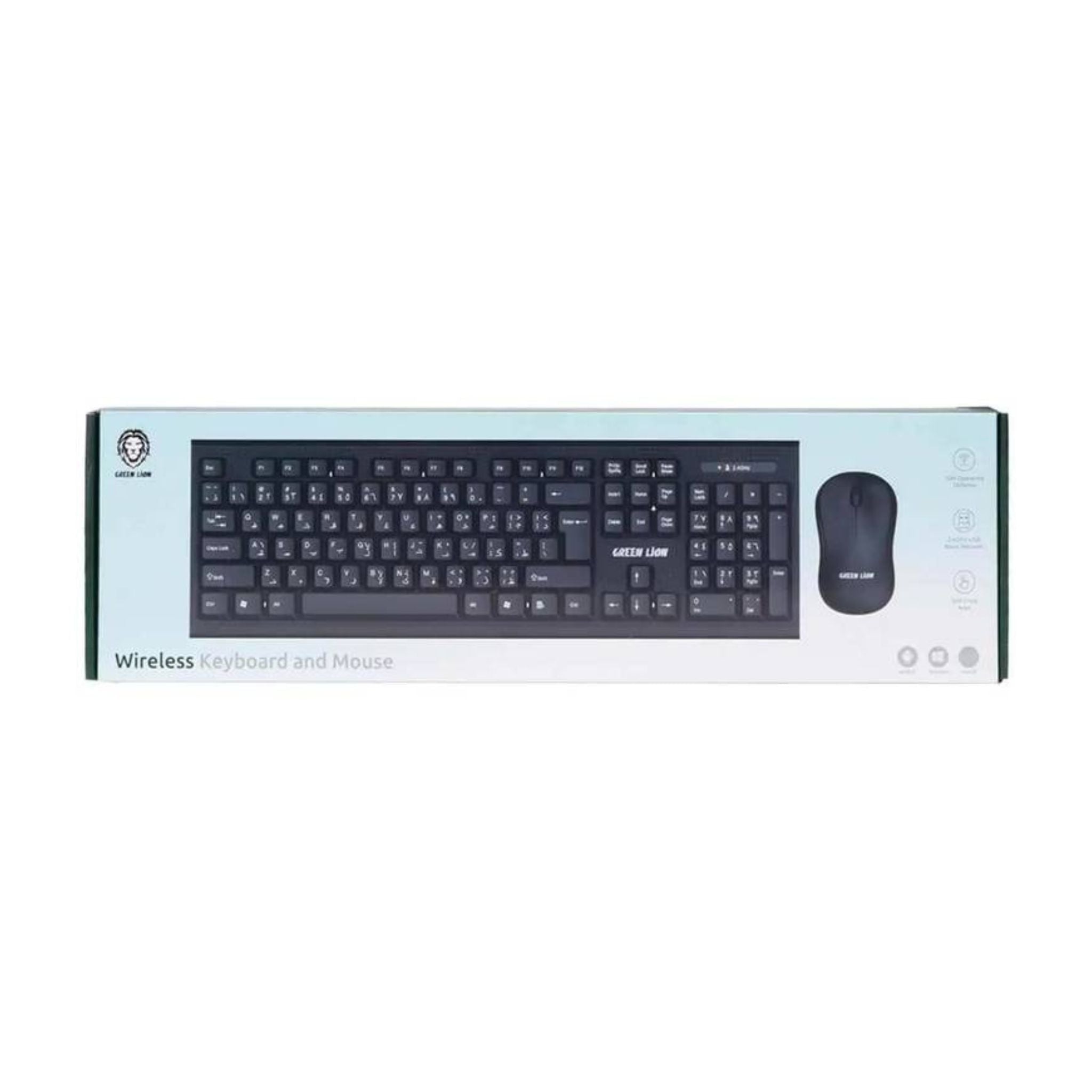 Green Lion Wireless Keyboard & Mouse Combo with 10m Operating Distance, 1200DPI Mouse Sensitivity, Square Type Keys, 30 Million Keystroke Lifespan, 3 Mouse Buttons - Black