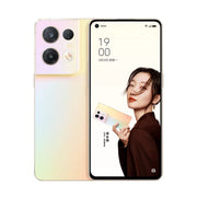 OPPO Reno8 Pro 5G smartphone in shimmer gold color with a large display and multi-camera setup on the back.