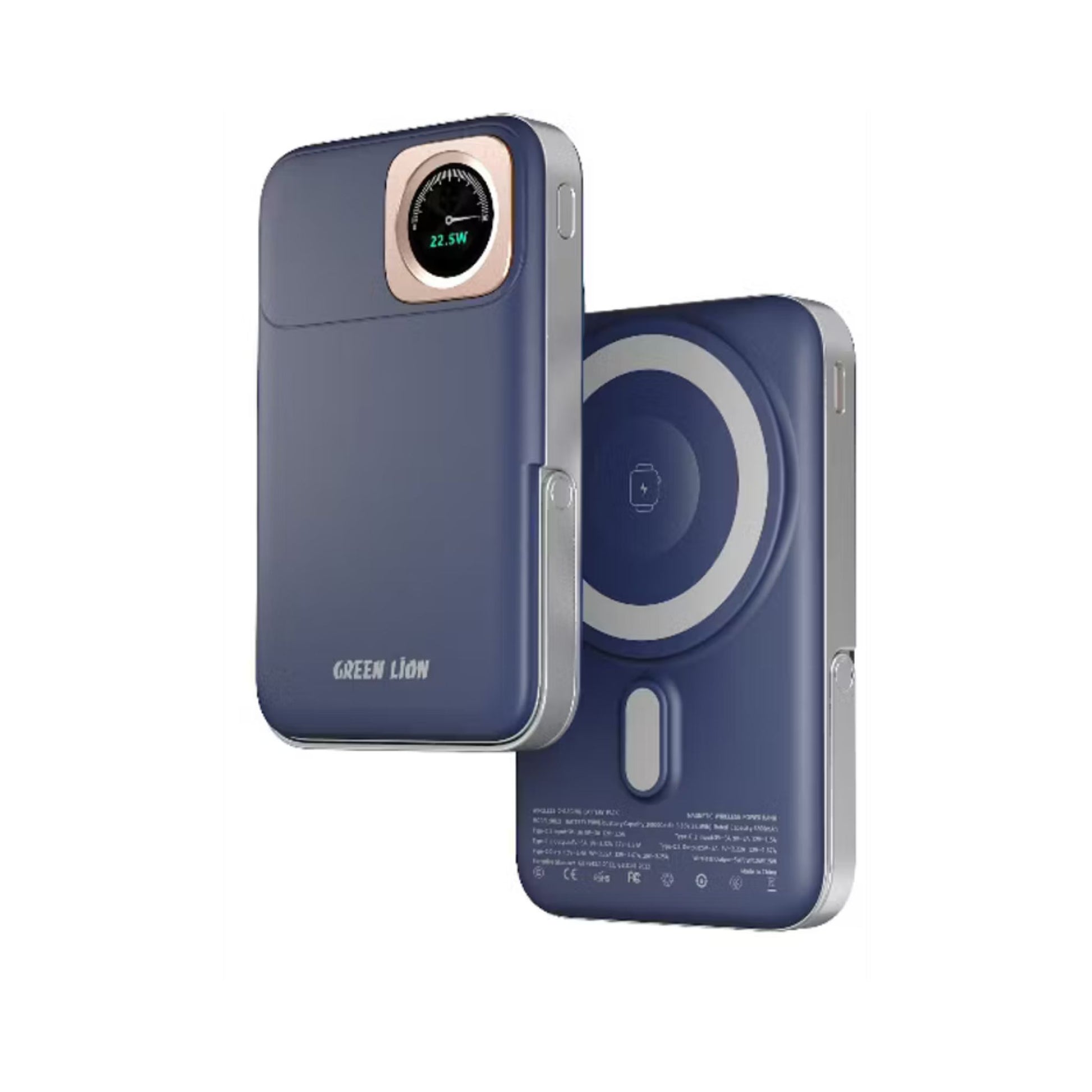 Navy blue phone case with 'Green Lion' branding on a white background