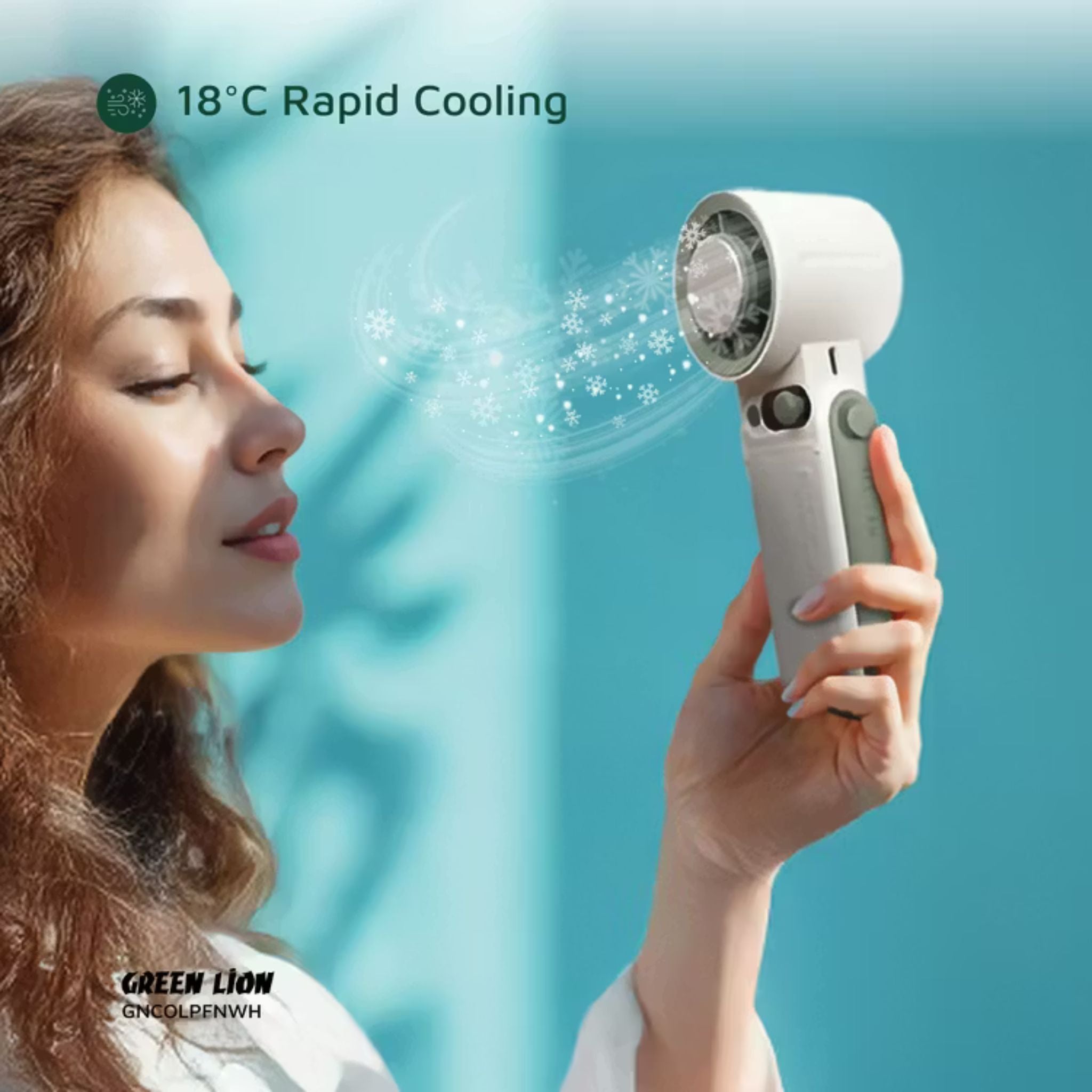 Green Lion Coolio Portable Fan with 1-199 Speed Levels, 6000mAh Battery Capacity, 5 Hours Charging Time, Type-C Charging Time, ABS + PC & Aluminum Alloy Material, 30 Hours Working Time, Silent Operation - White