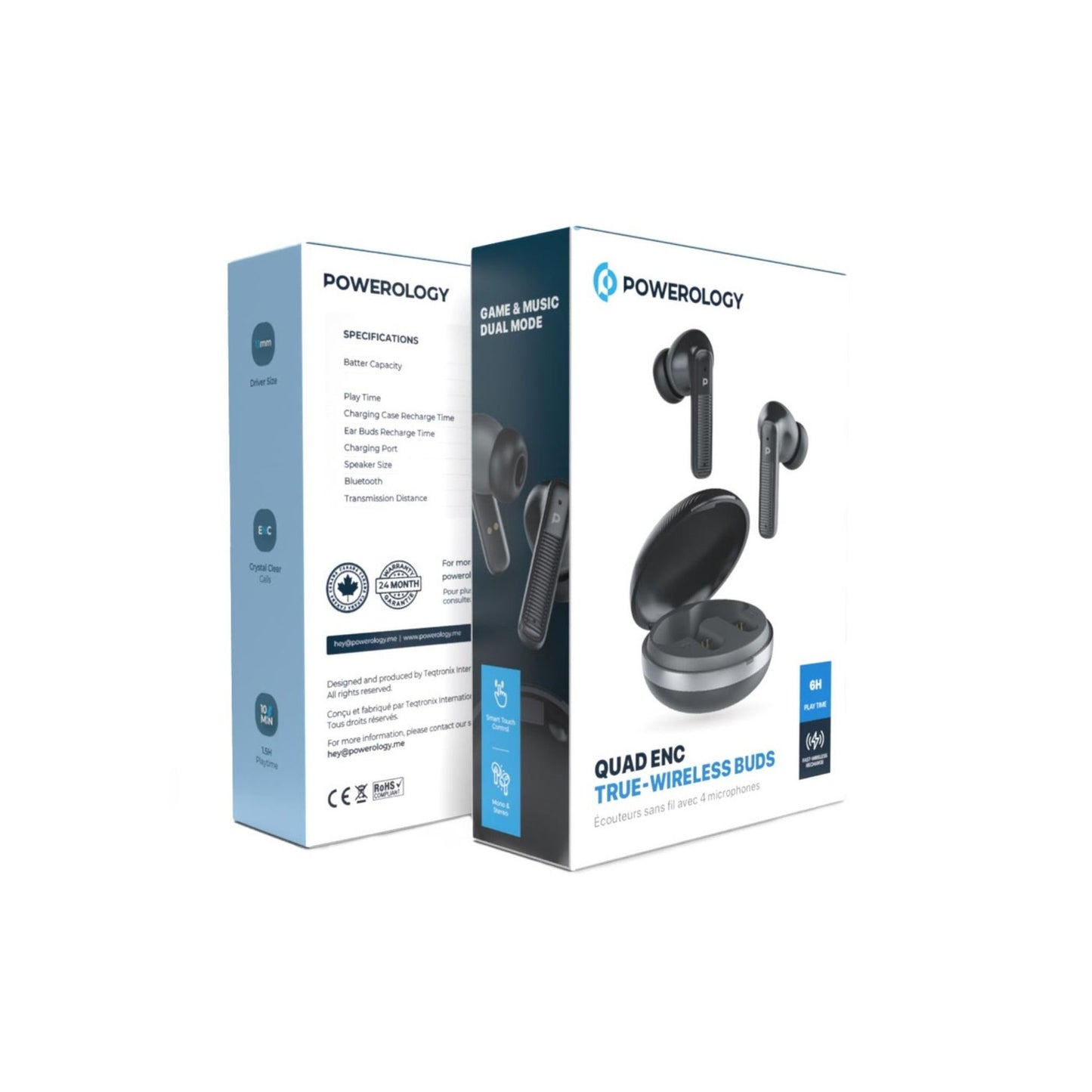 Powerology TWS Earphone with Quard Mic ENC - Black