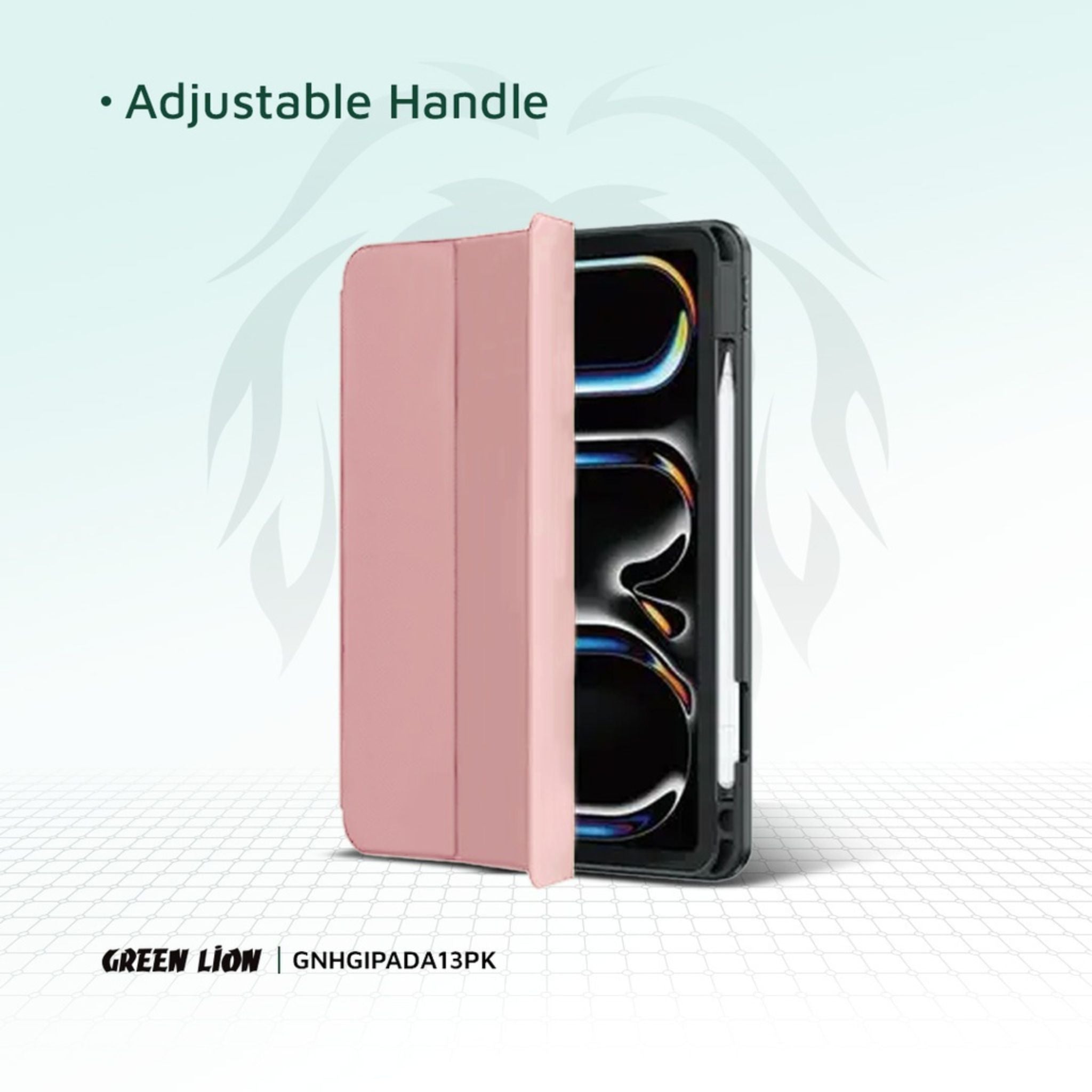 Green Lion Hogo Premium Case with Pencil Holder for iPad Pro 13", Ultra Slim Fit, Stable Tri-Fold Stand, Built-in Pencil Holder, Magnetic Smart Cover, Auto Sleep/Wake - Pink