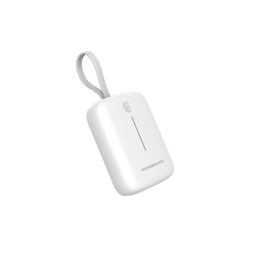 Powerology 10000mAh Power Bank with Detachable USB-C Wire, 20W Power Delivery, 3-Device Charging, Long Time Standby, Universal Phone Compatibility, Built-in Safeguards - White