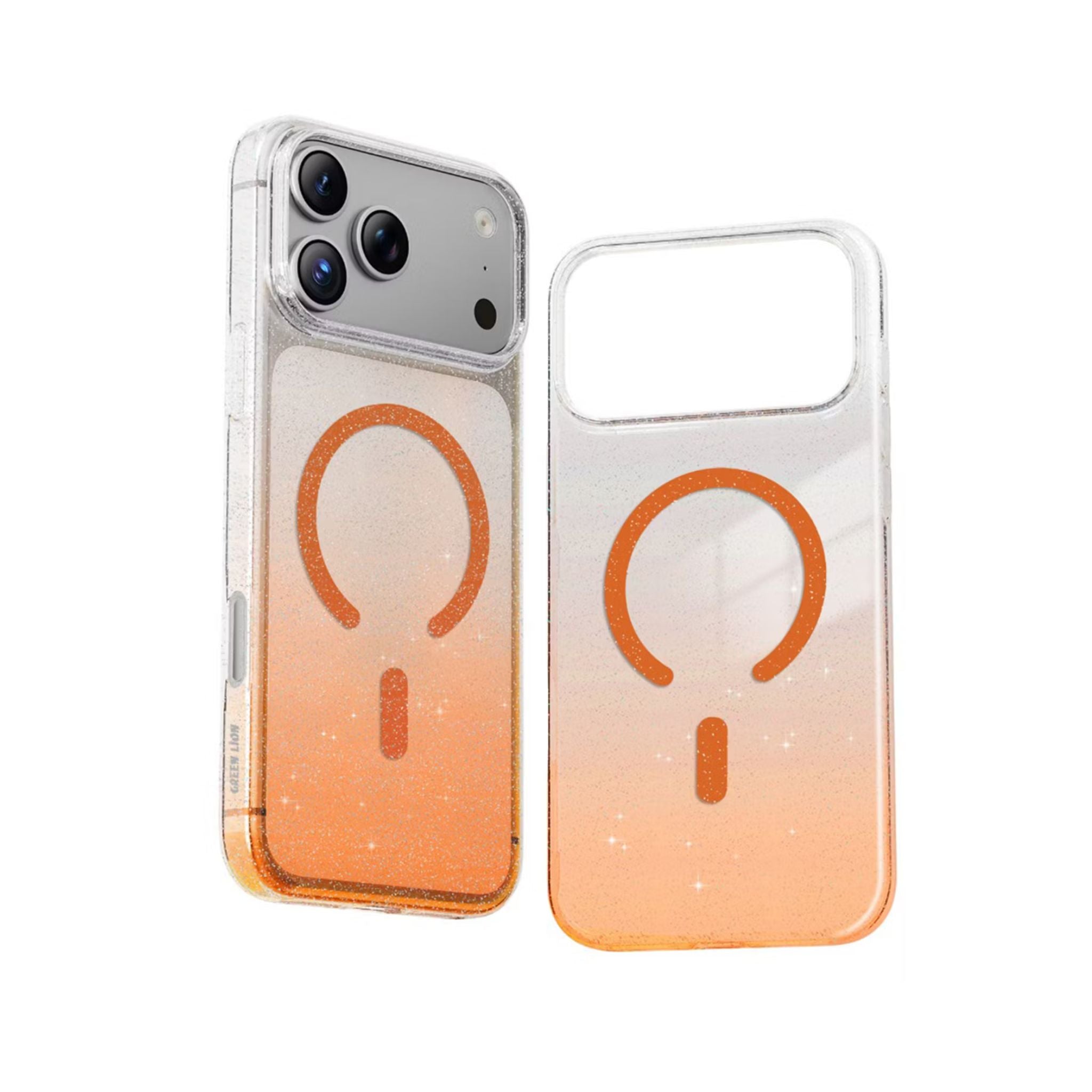 Green Lion Glitter MagSafe Case for iPhone 17 Pro, Anti-Fingerprint & Anti-Scratch, Comfortable Grip, Camera Protection, Anti-Yellowing, Ultra-Slim & Lightweight Design - Orange