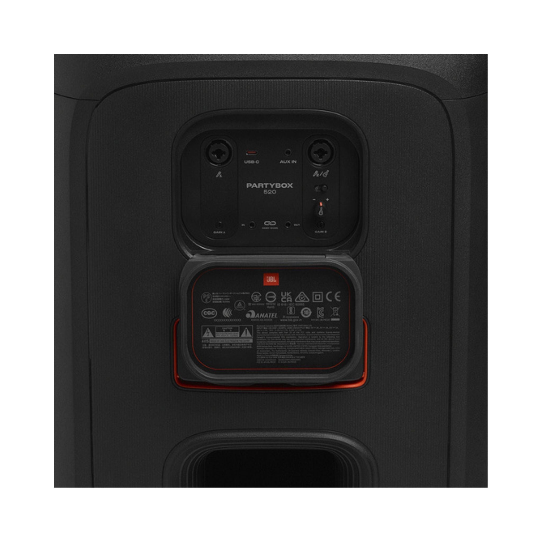 JBL PartyBox 520 Portable Bluetooth Speaker, 400W Output Power, 40 Hz-20 kHz Frequency Response, AI Sound Boost, Lightshow, Auracast Multi-Speaker Connection, IPX4 Splash Proof - Black