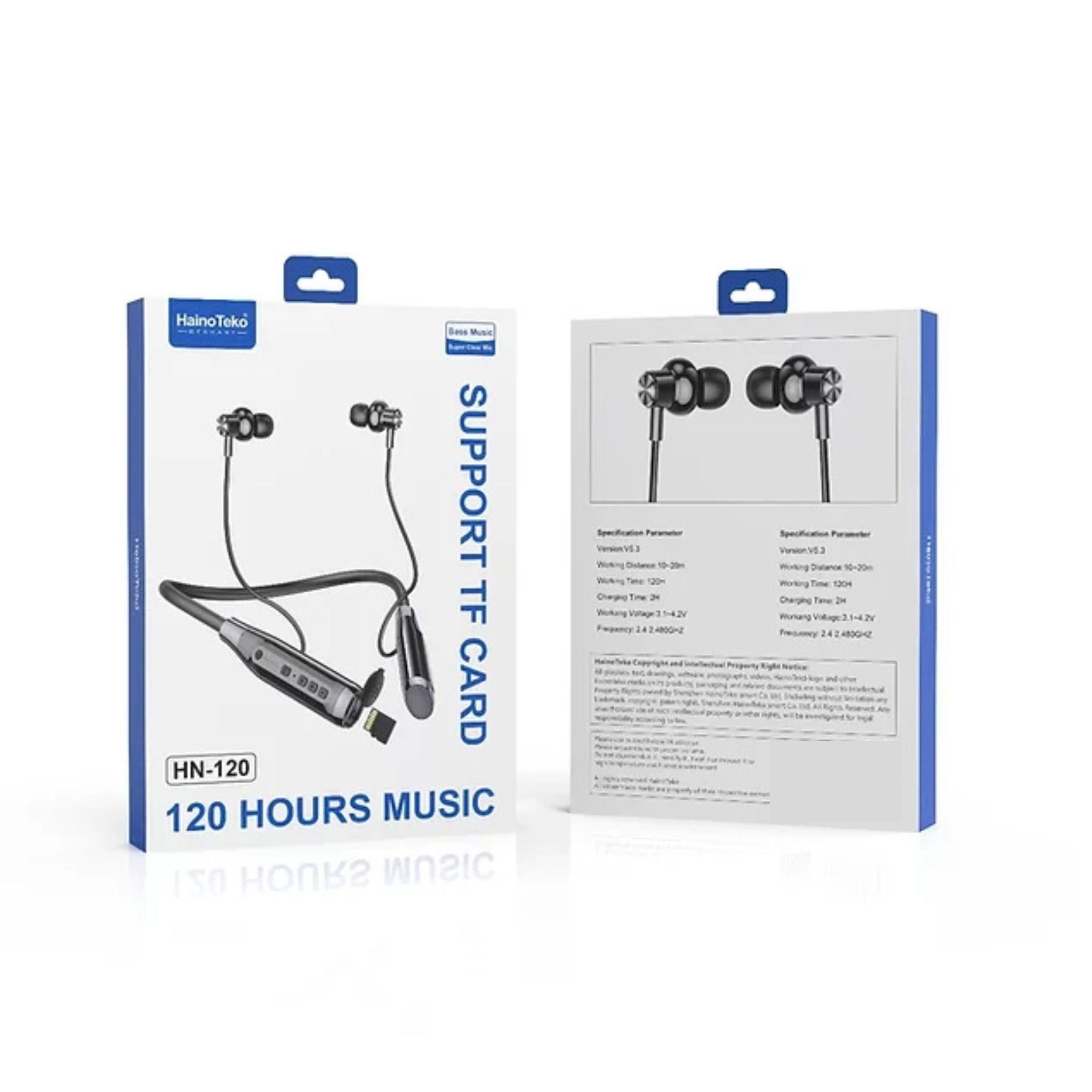 Haino Teko Germany HN120 Bluetooth Neck Band 120 Hours Music With High Bass Sound Quality Super Clear Mic and Support TF Card - Black