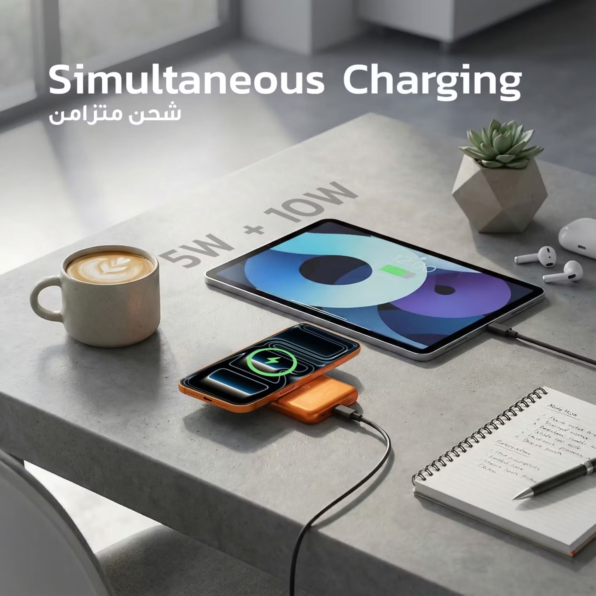 Porodo 10000mAh MagSafe Power Bank with Fast Charge, Portable & Compact Design, Type-C Input, Type-C & Wireless Outputs, 10° C-45° C Working Temperature, Strong Magnetic Hold, 20W Power Delivery - Orange