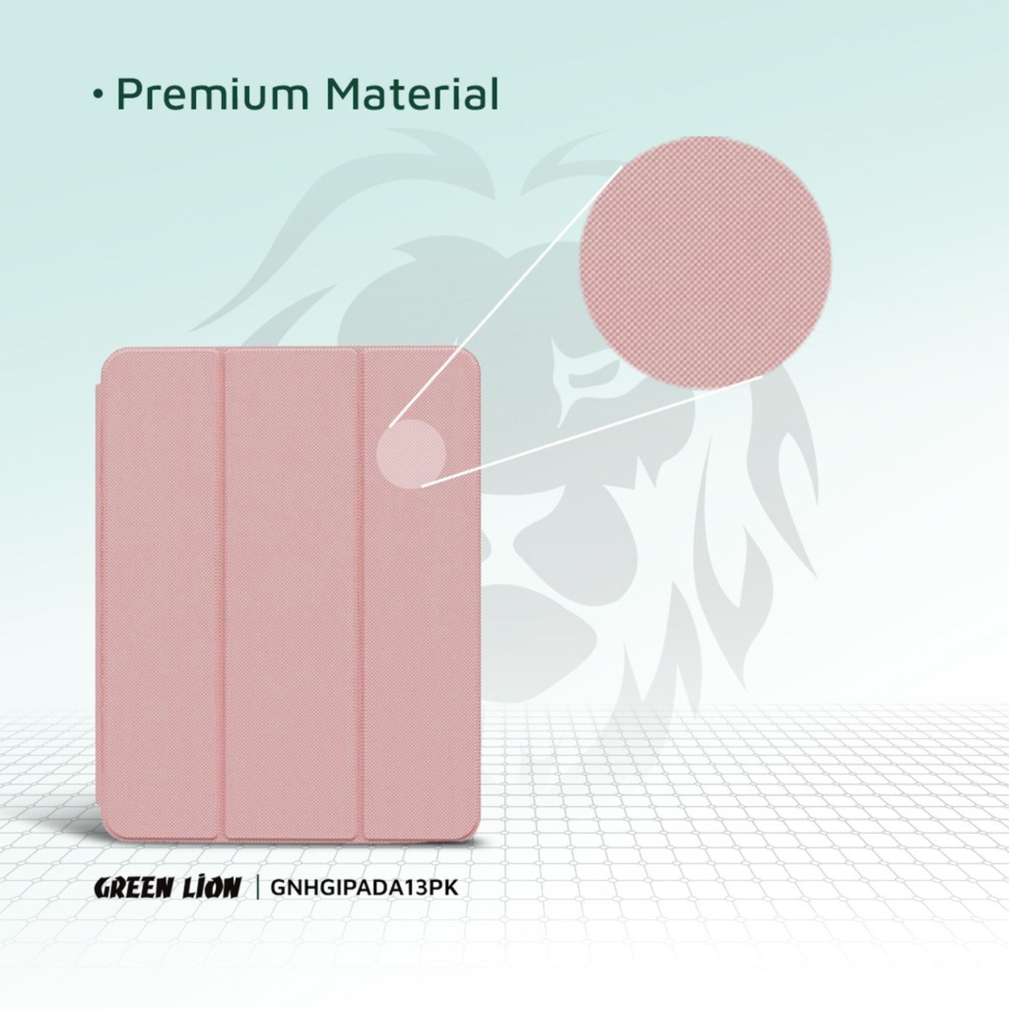 Green Lion Hogo Premium Case with Pencil Holder for iPad Pro 13", Ultra Slim Fit, Stable Tri-Fold Stand, Built-in Pencil Holder, Magnetic Smart Cover, Auto Sleep/Wake - Pink