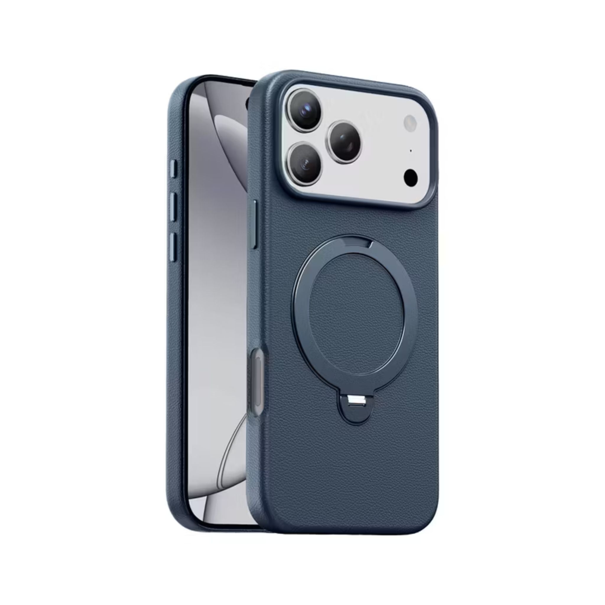 Green Lion Minster Leather MagSafe Case with Foldable Stand Design for iPhone 17 Pro Max, Anti-Fingerprint, 360° Rotatable Stand, Anti-Scratch, Camera Protection, Comfortable Grip - Blue