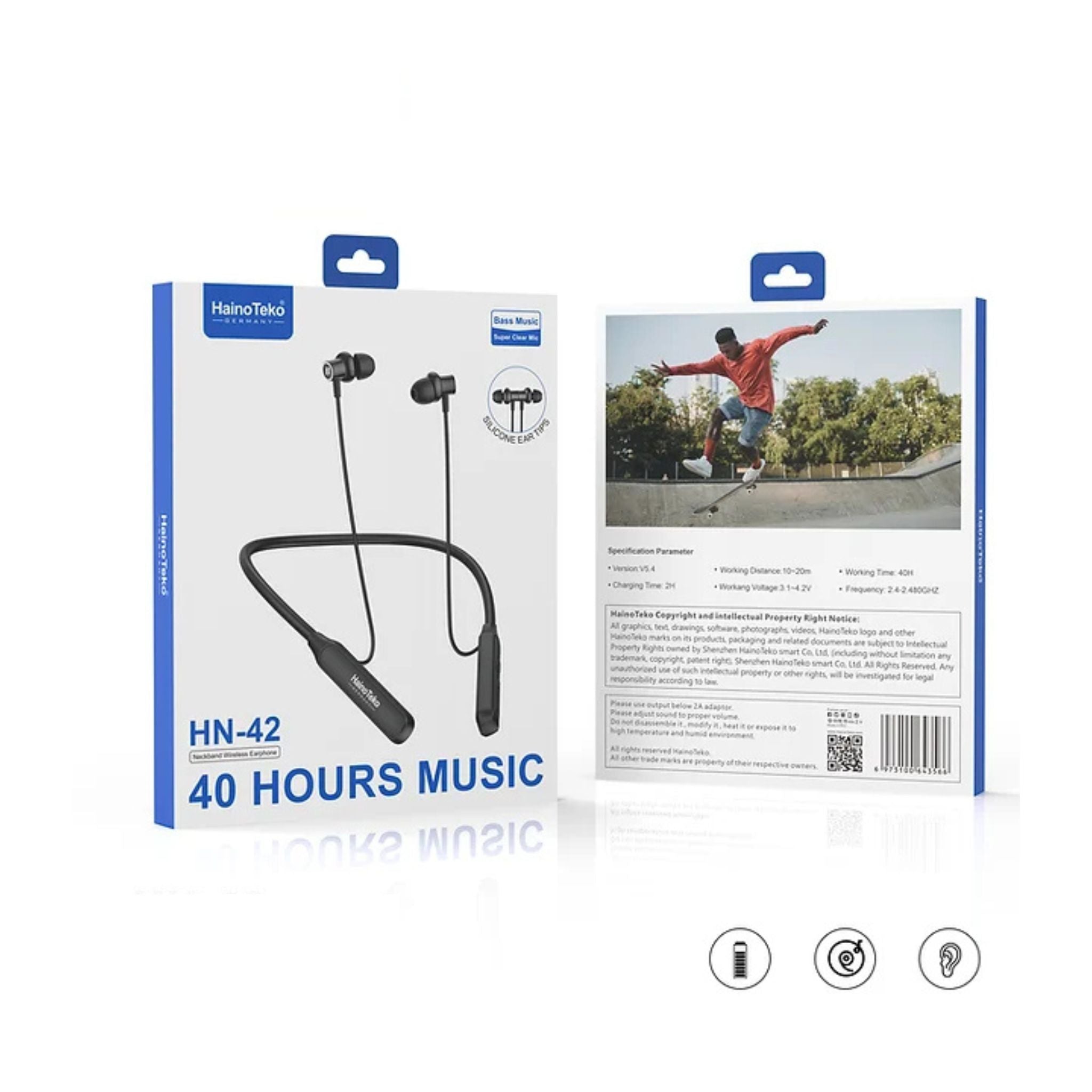 Haino Teko Germany HN-42 Wireless Neck Headset 40 Hours Music,Clear Mic, High Bass Sound, Multi-Function Button Control-Black