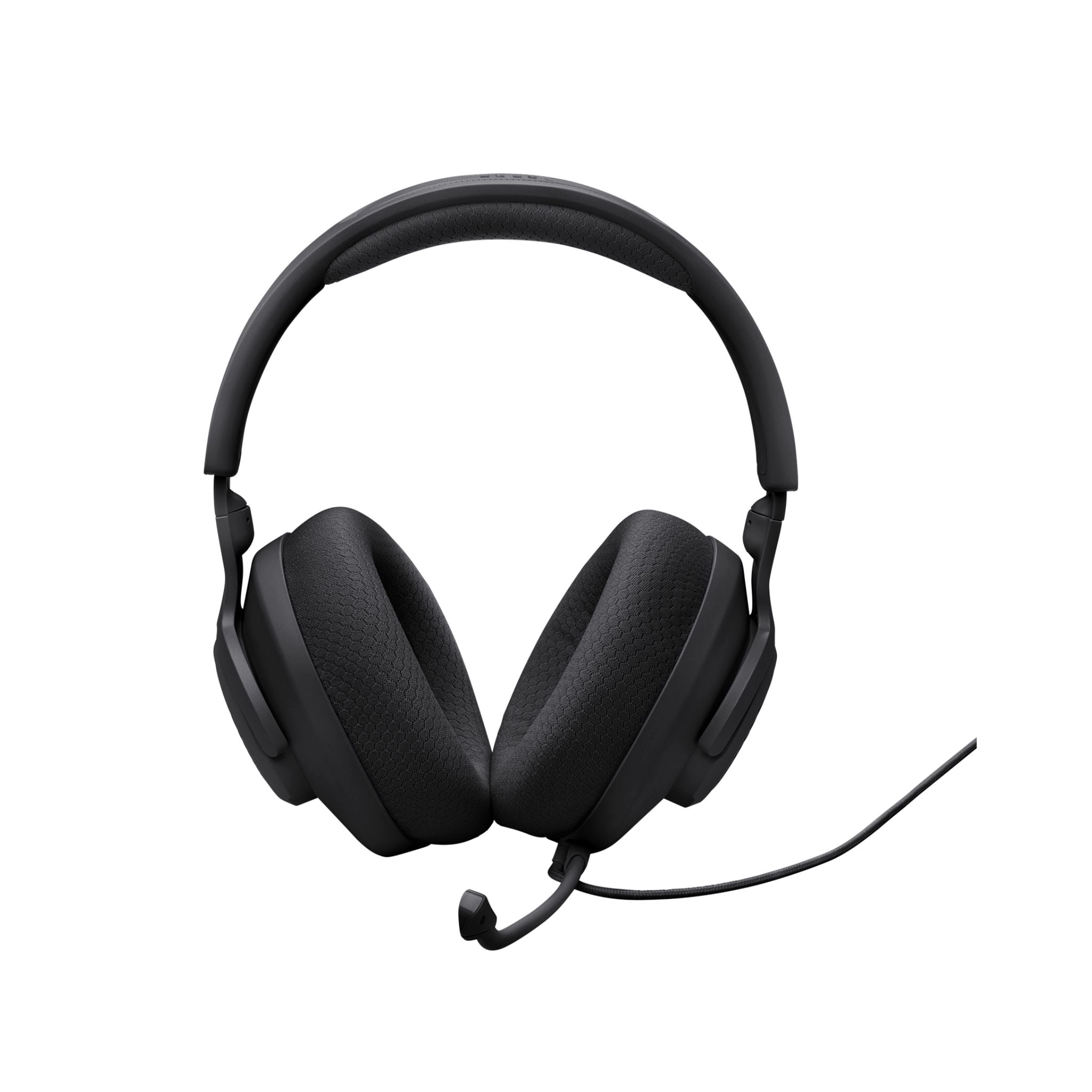 A black JBL Quantum 100 wired over-ear gaming headset with a detachable voice-focus boom mic.