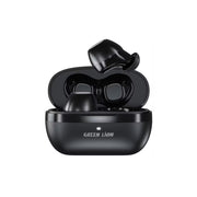 Black wireless earbuds in an open charging case on a white background with 'Green Lion' branding.