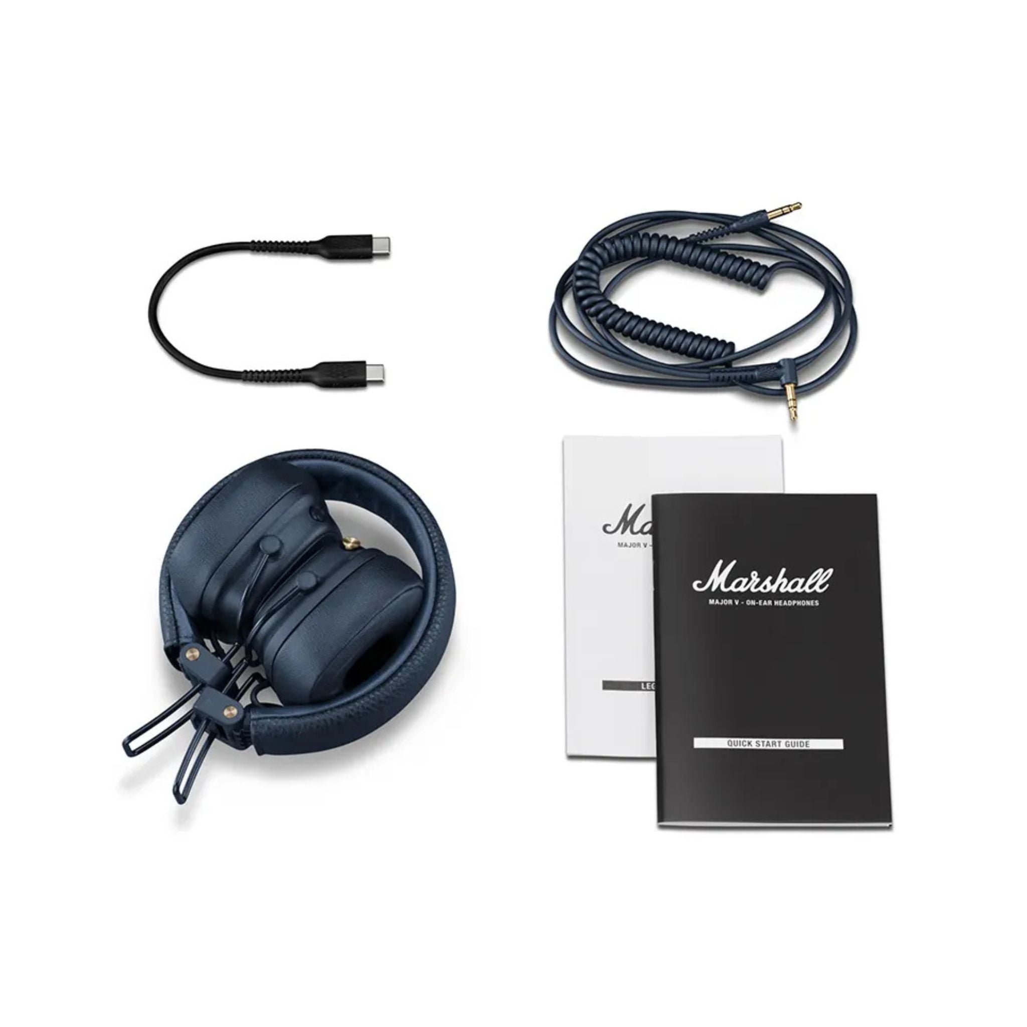 Marshall Major V Wireless On-Ear Headphones with Rugged & Foldable Design, Wireless Charging, 3 Hours Charging Time, Customizable M-Button, Bluetooth Version 5.3, Up to 100 Hours Play Time - Blue