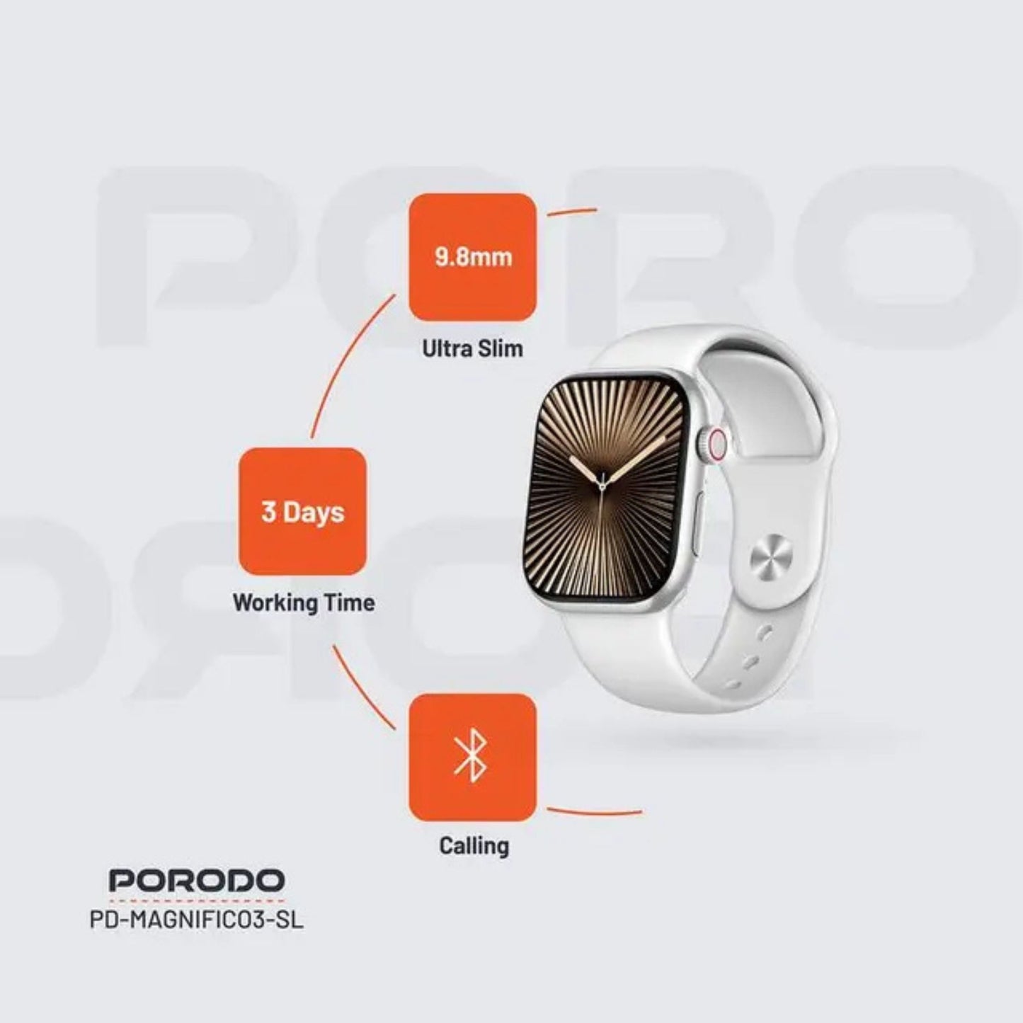 Porodo Magnifico 3 Smart Watch with Dual Straps, Up to 5 Days of Working Time Activity Tracker & Health Monitoring, Music Control, Apps Notification, Camera Shutter, Multiple Sports Mode - Silver