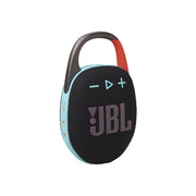 JBL Clip 5 portable Bluetooth speaker with a black and blue design on a white background