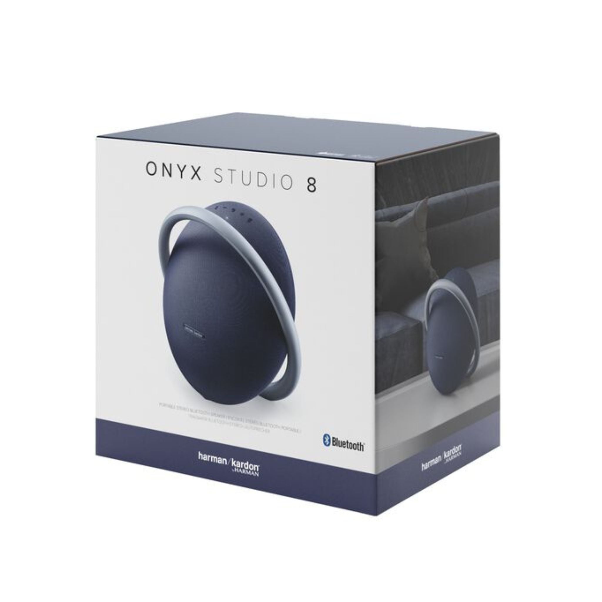 Harman Kardon Portable Bluetooth Speaker Onyx Studio 8 with Elegant Design, Self-Tuning, Eco-friendly Materials, Built-in Dual Microphone, Stereo Sound with Two Speakers - Blue