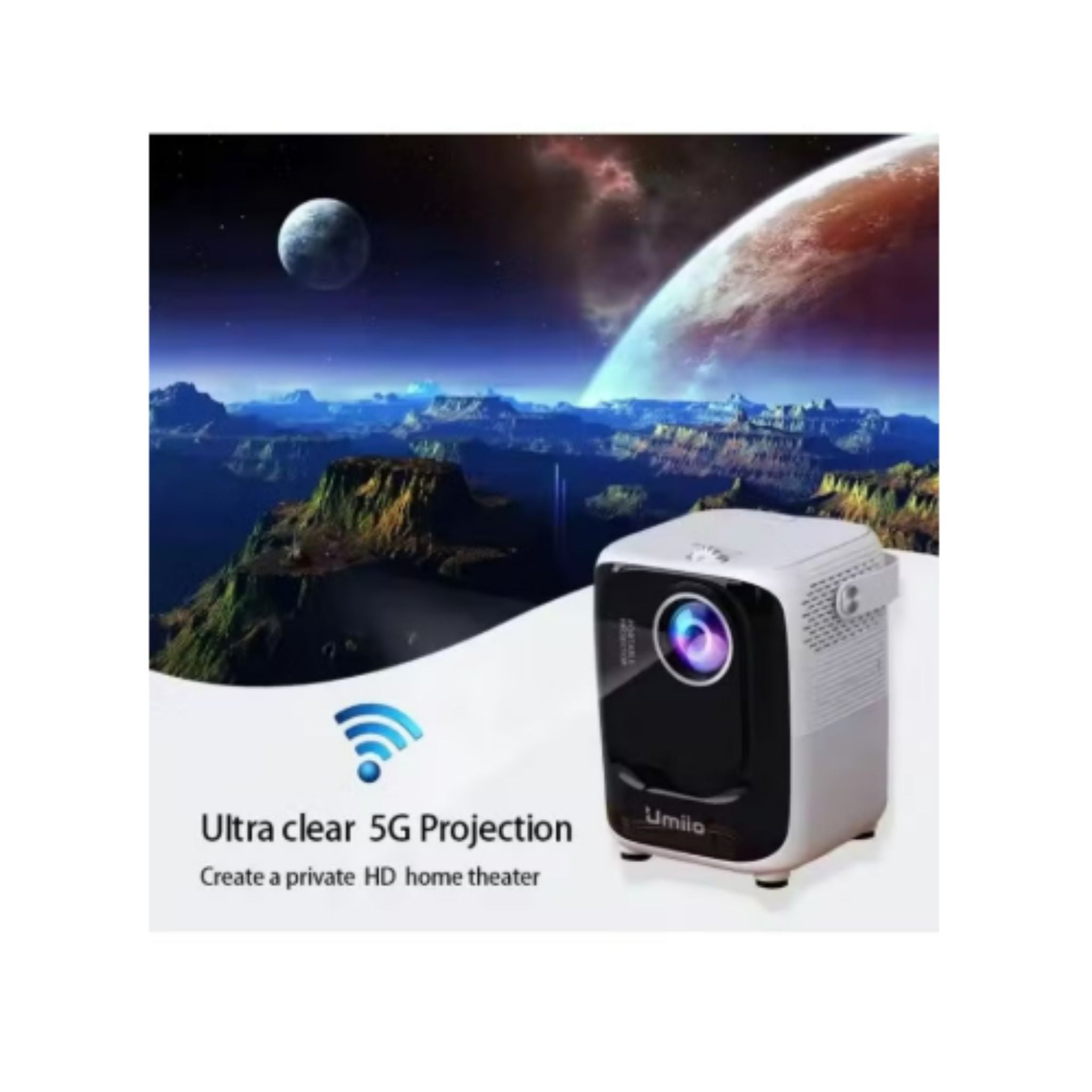 Umiio A007 Portable Smart Intelligence Projector Full HD 1080P, Android Video Projector with 5G WiFi & Bluetooth, Compatible With iOS Android HuaweiCast Suitable for Outdoor Meeting and Home Theater White
