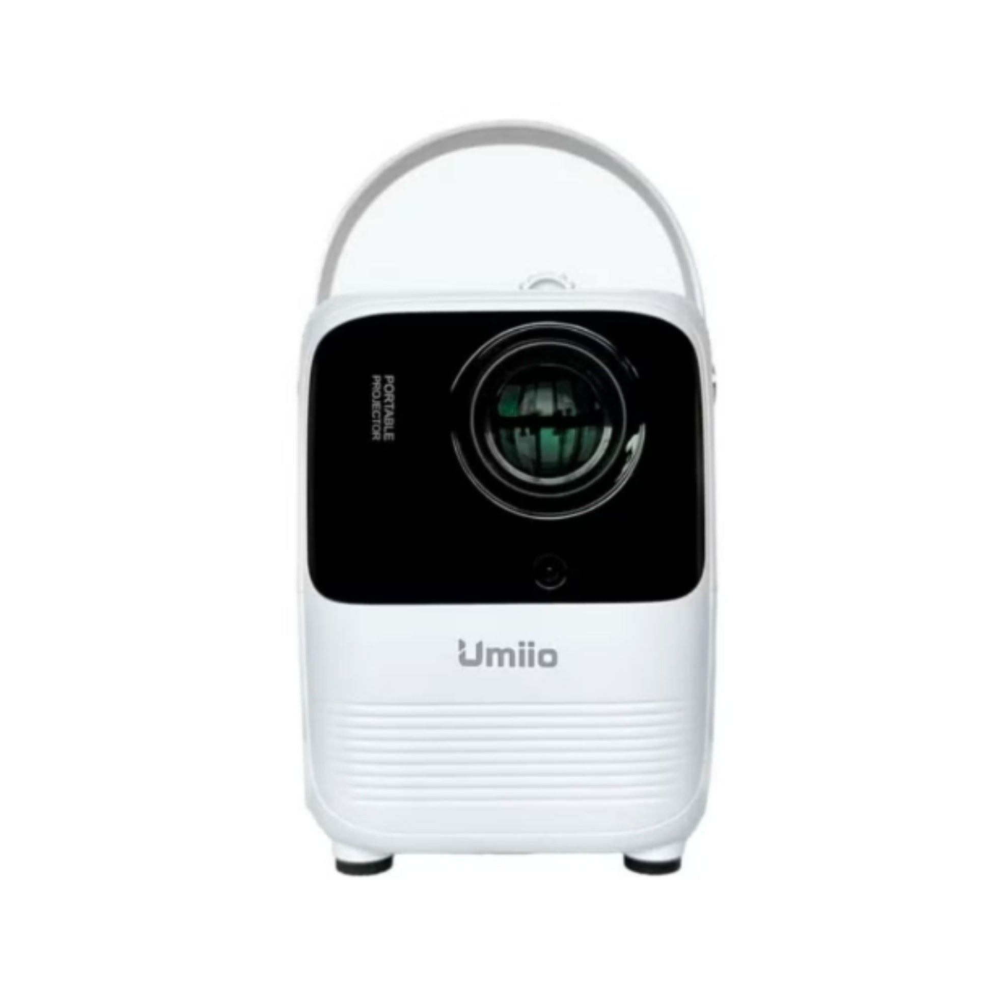 White projector with black lens on a white background