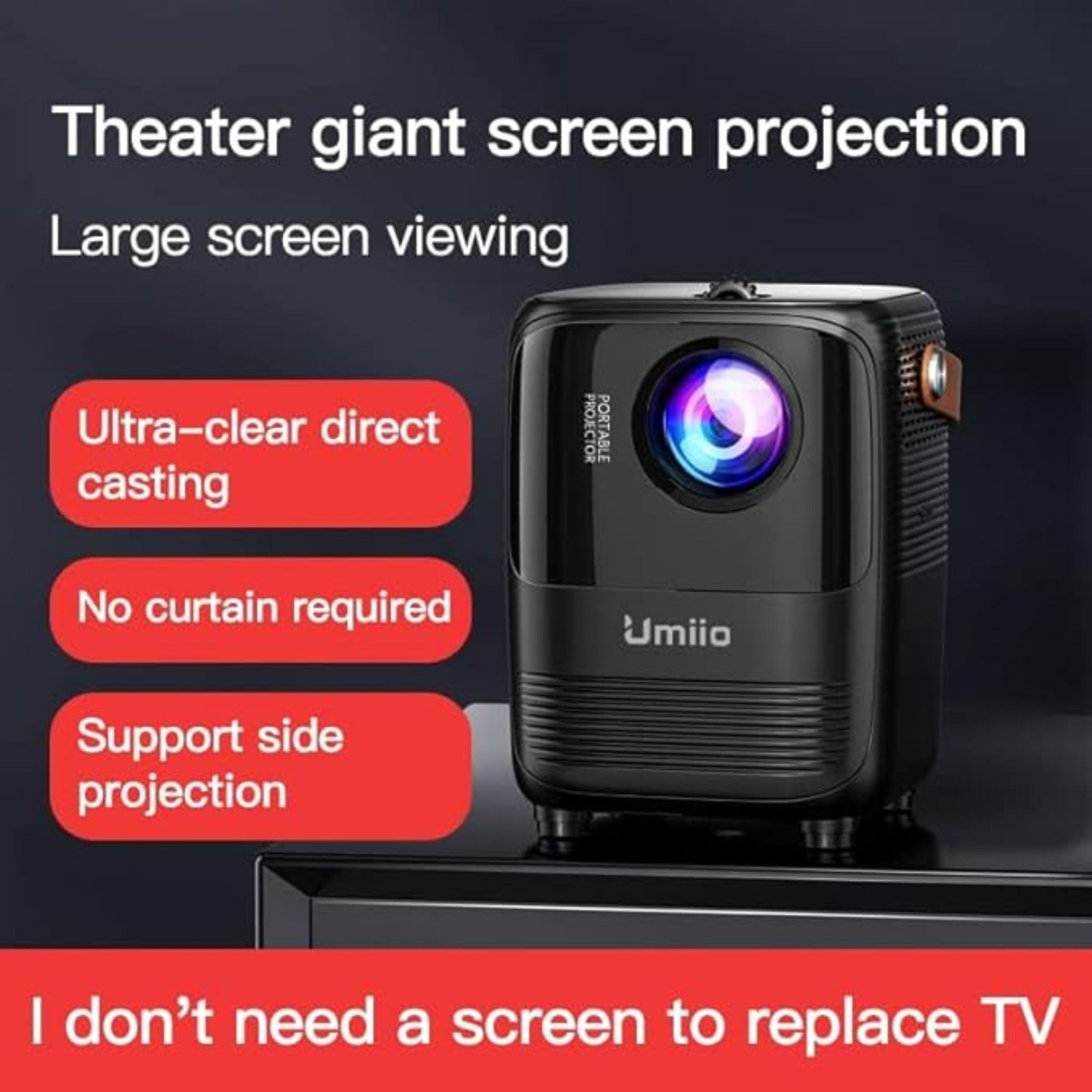 Umiio A008 Intelligent Screen Projector 5G WiFi & Bluetooth, 1080P HD Home Entertainment Hub, Compact Design, Wireless Streaming, Smart Projection, Higher Resolution Brightness, For Move Music TV Game Casting- White