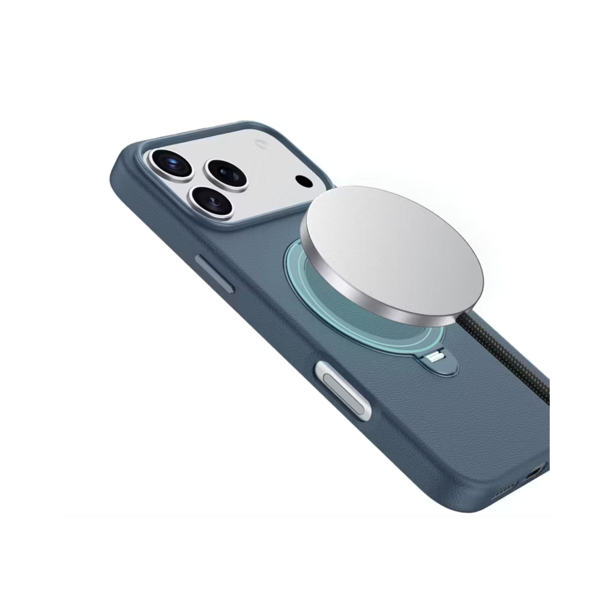 Green Lion Minster Leather MagSafe Case with Foldable Stand Design for iPhone 17 Pro Max, Anti-Fingerprint, 360° Rotatable Stand, Anti-Scratch, Camera Protection, Comfortable Grip - Blue
