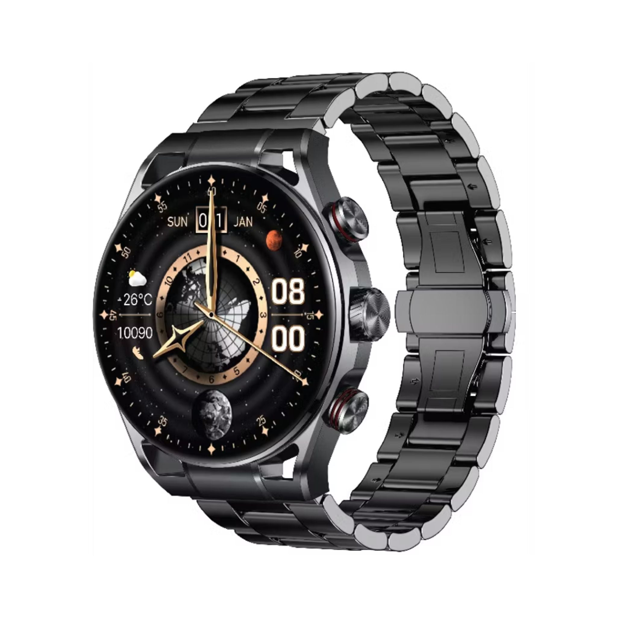 Green Lion Chrono Pro Smart Watch with 1.6" AMOLED Display, 360mAh Battery, Up to 7 Days Working Time, 1000nits Brightness, Activity Tracking, Health Monitoring, Stop Watch & Alarm Clock - Black