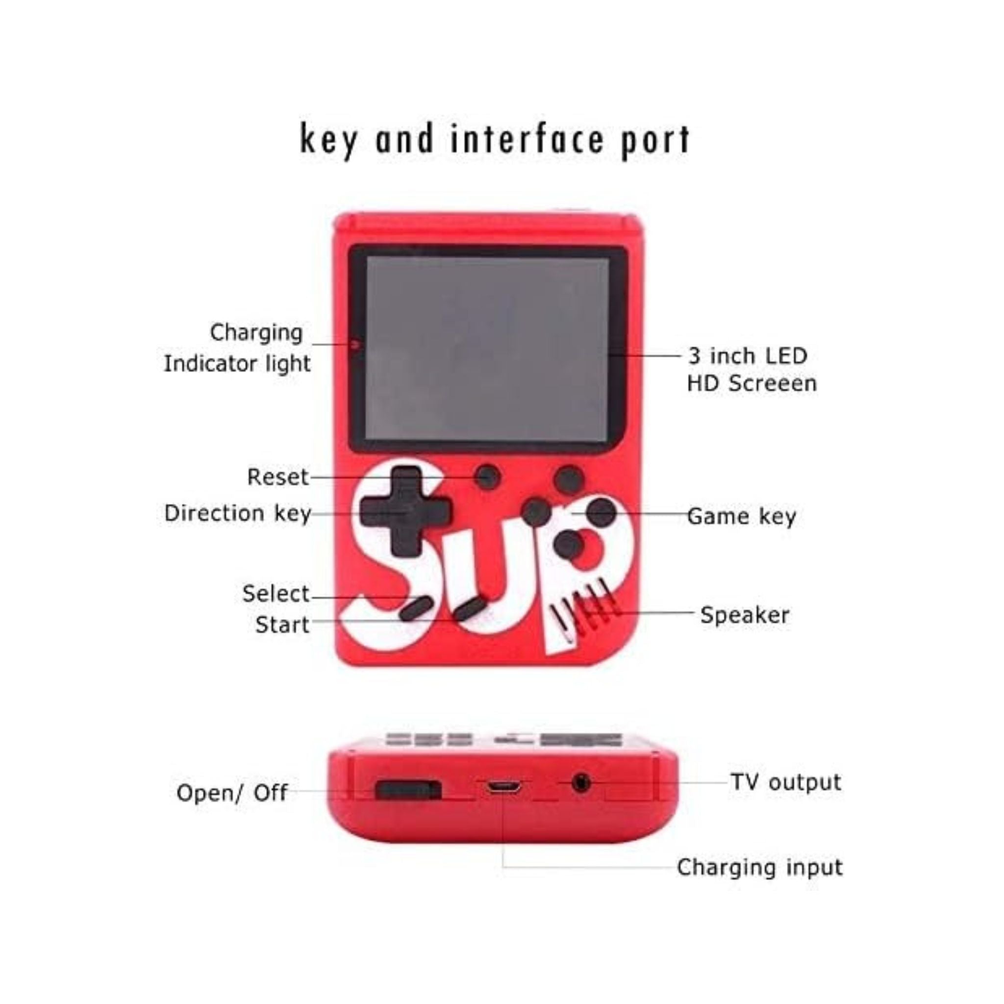 Sulfar Sup Game Box 400 in 1 Games Retro Portable Mini Handheld Game Console 3.0 Inch Kids Game Player_Red