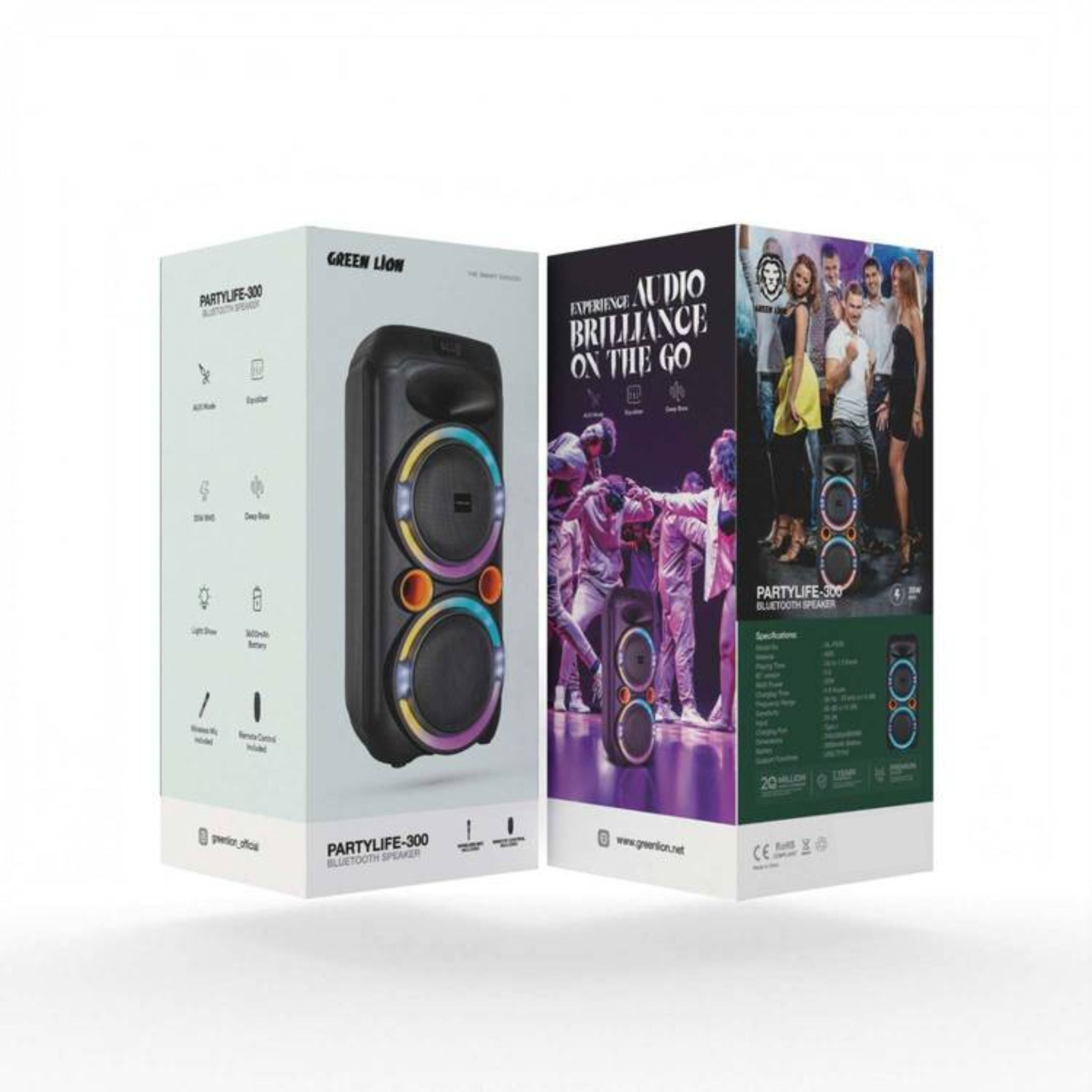 Green Lion PartyLife 300 Bluetooth Speaker with Bluetooth Version 5.0, Light Show and Deep Bass - Black