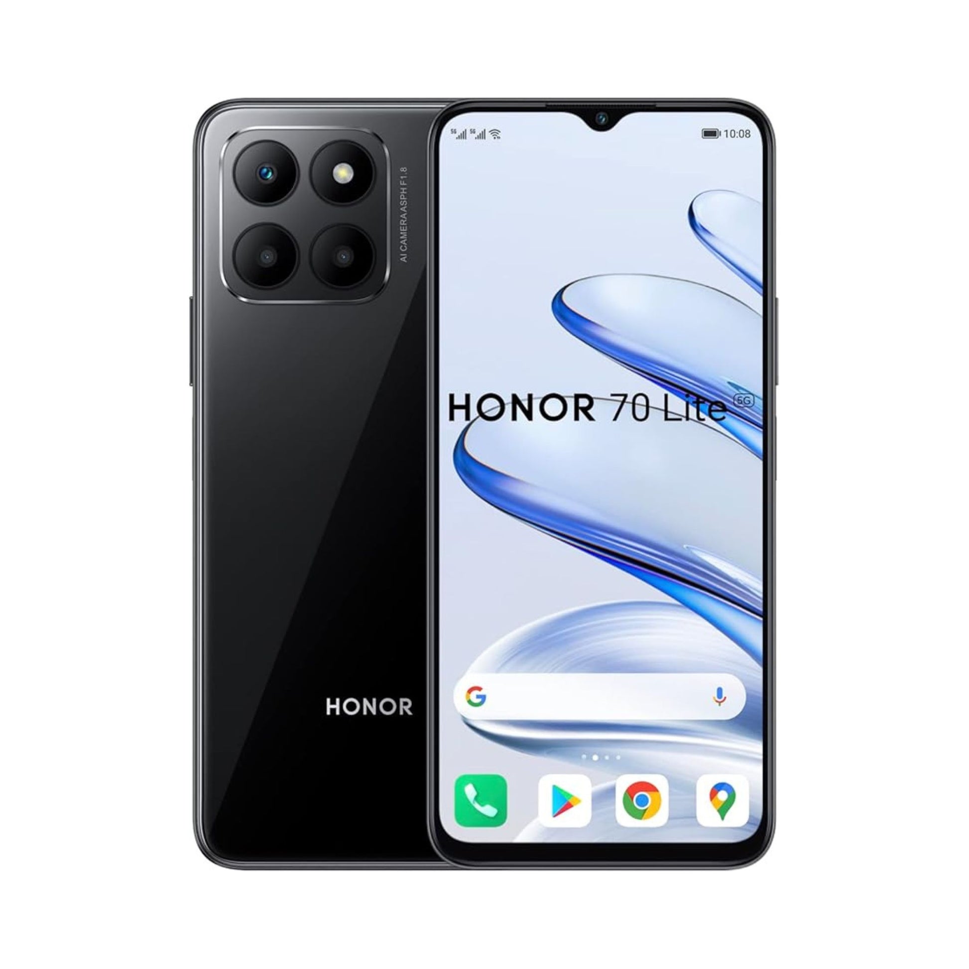 Honor 70 Lite smartphone showing front and back on a white background