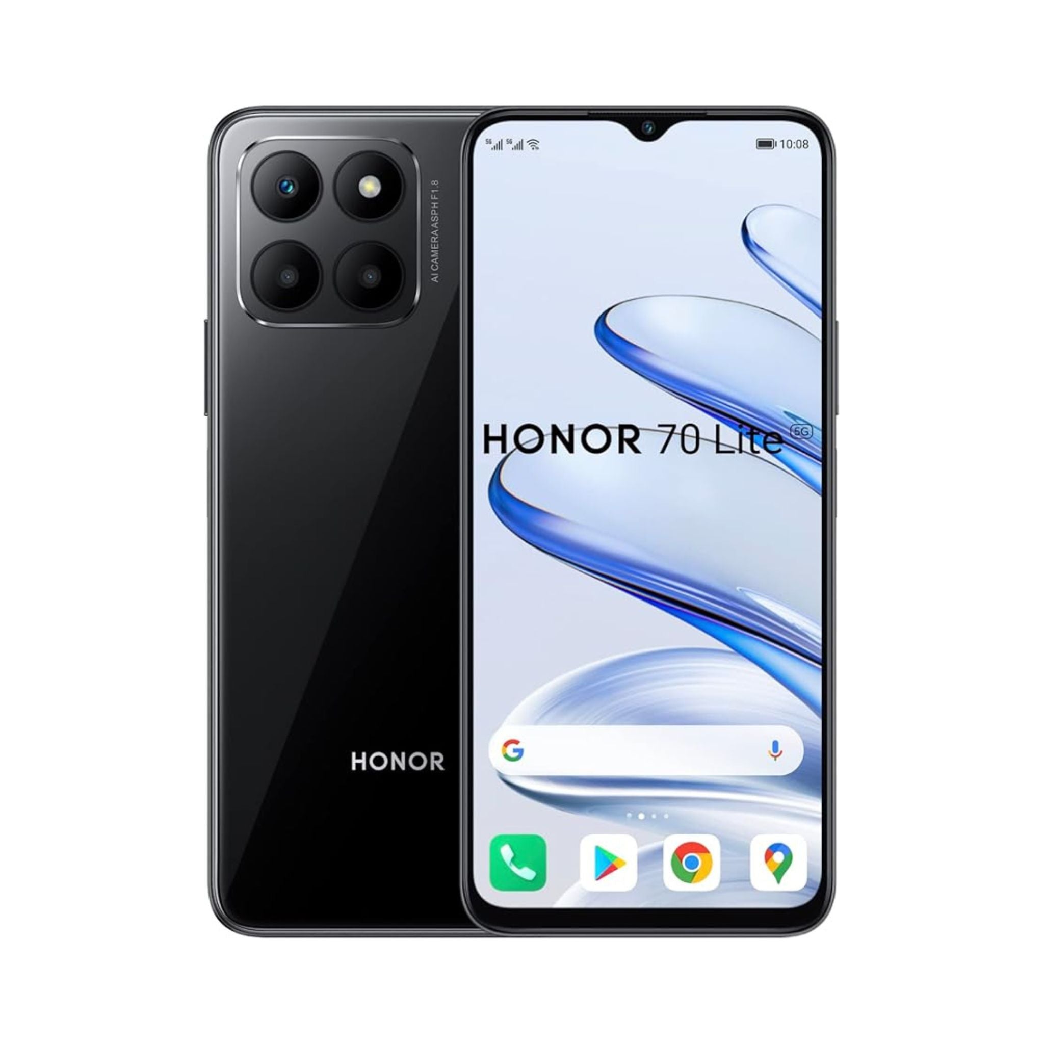 Honor 70 Lite smartphone showing front and back on a white background