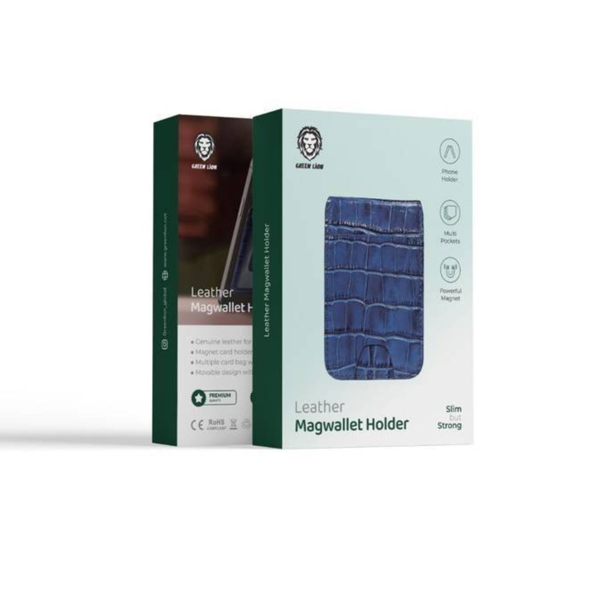 Green Lion Mag Wallet Holder with Genuine Leather Material, Phone Holder, Multiple Pockets, Powerful magnet, Strong & Slim Design - Blue