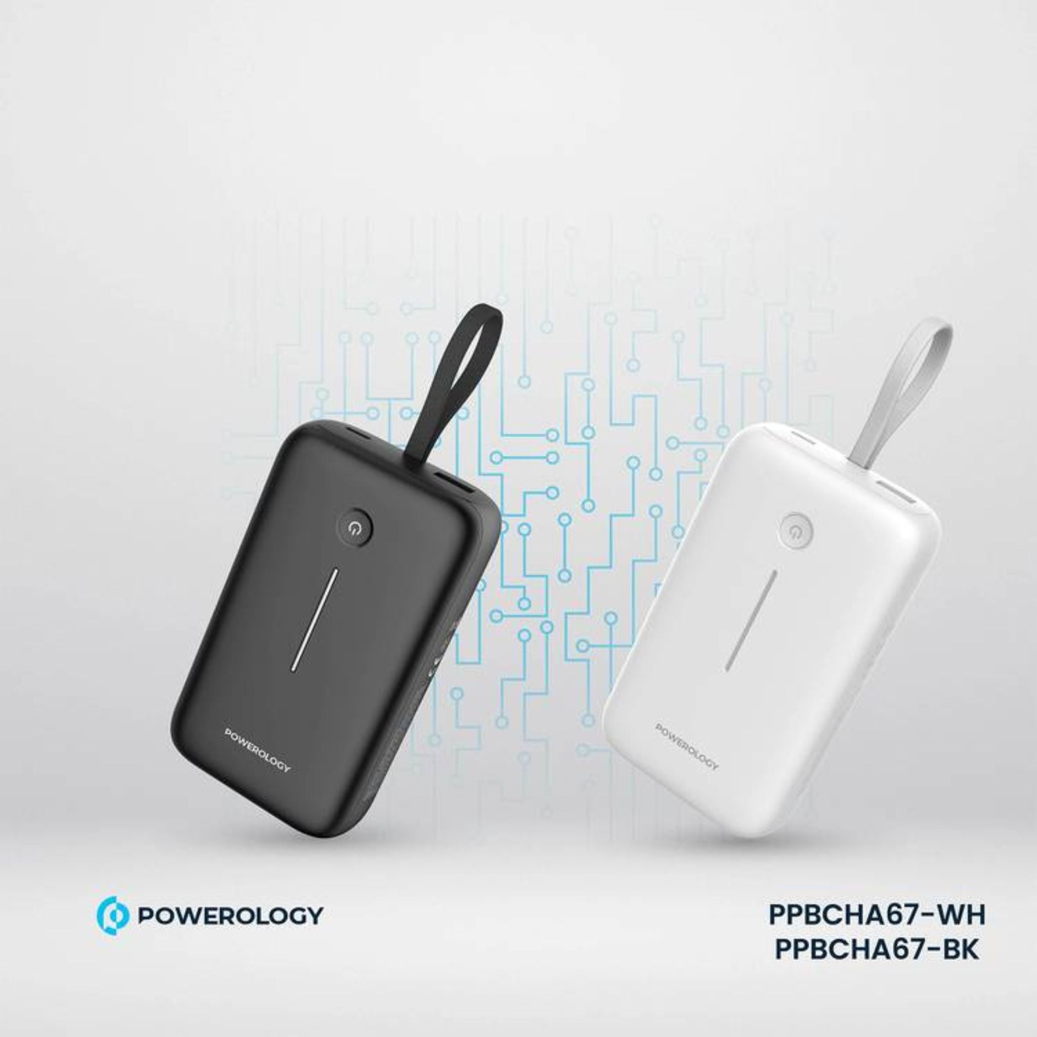 Powerology 20000mAh Power Bank with Detachable USB-C Wire, 30W Power Delivery, 3-Device Charging, Long Time Standby, Universal Phone Compatibility, Built-in Safeguards - Black