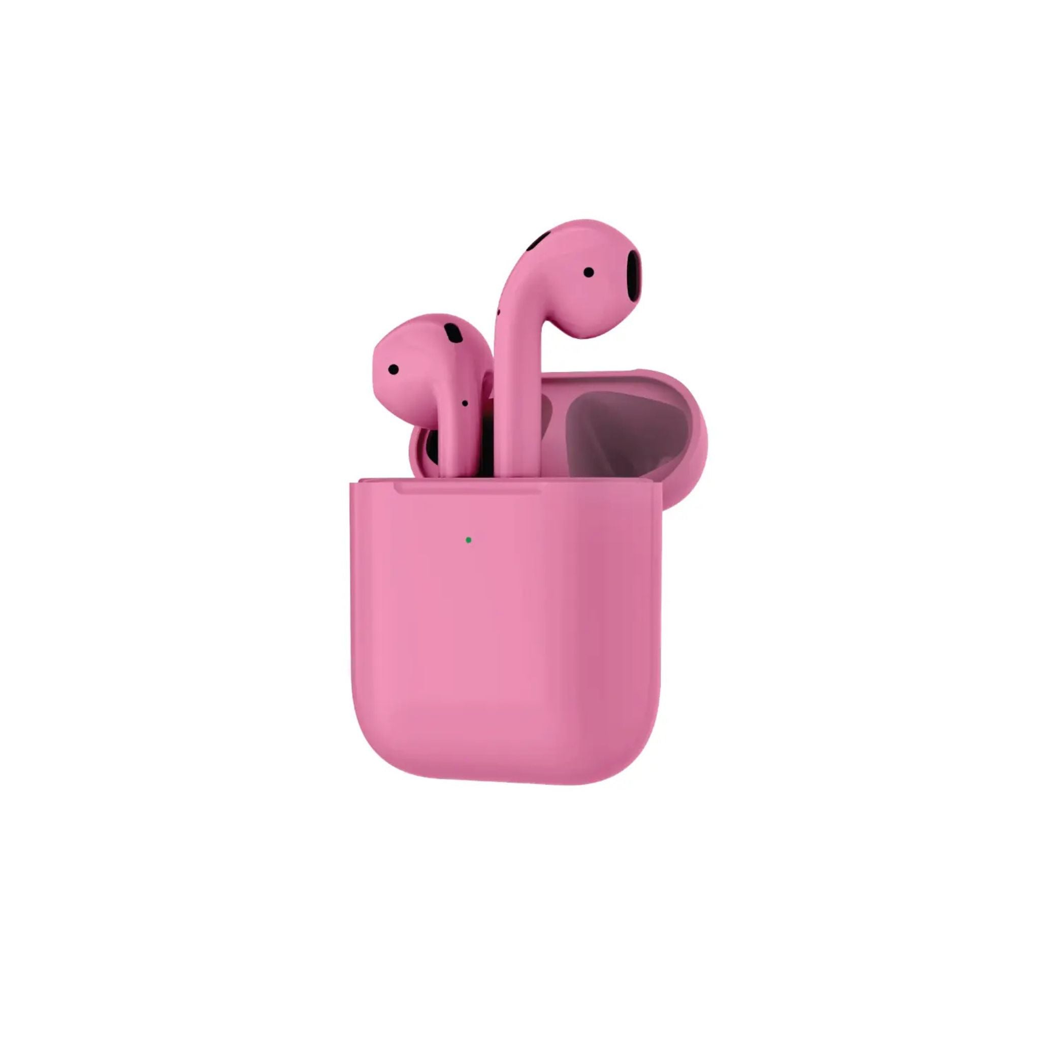 A pair of pink Porodo wireless earbuds with ear hooks and a charging case.