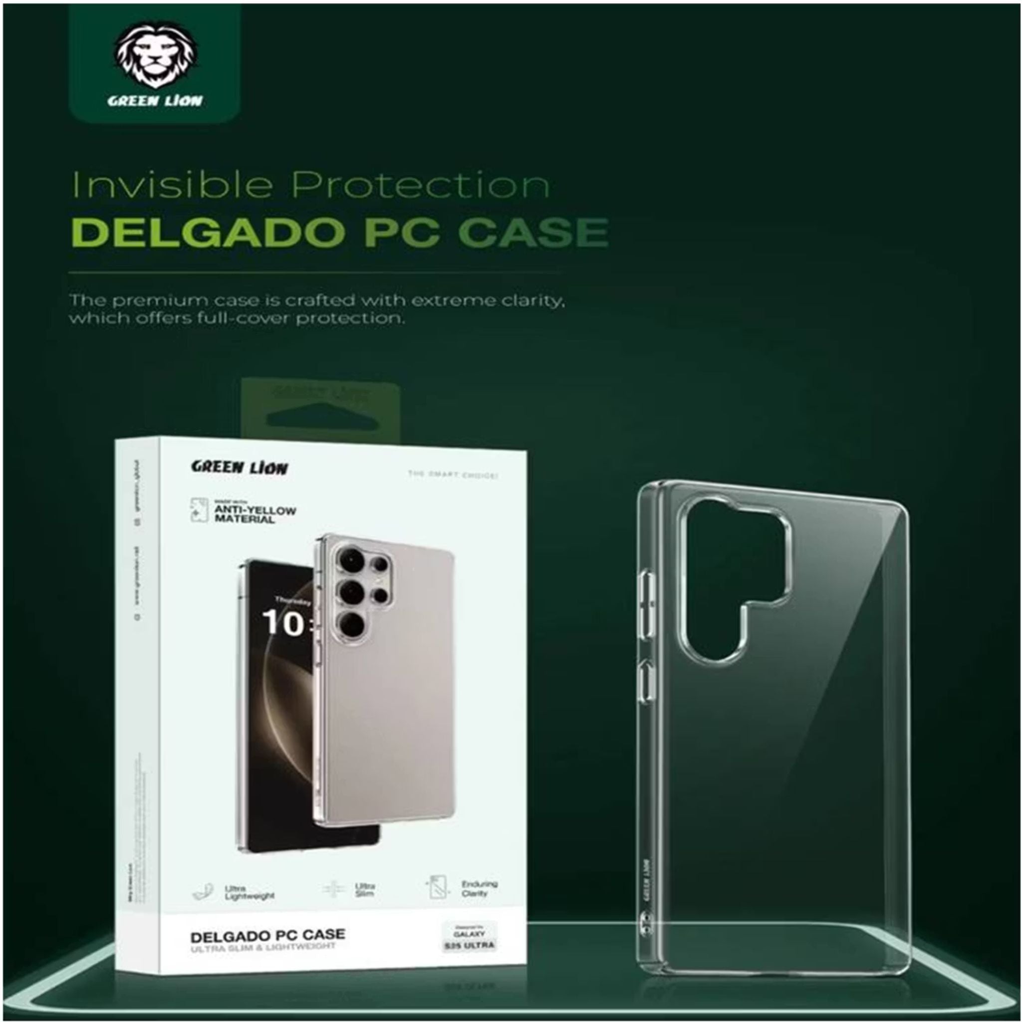 Green Lion Delgado PC Case for Samsung S25 Ultra, Polycarbonate Case, Anti Fingerprint & Anti Yellowing, Precise Cutouts, HD Clarity, Daily Protection, Eco-Friendly Material - Clear