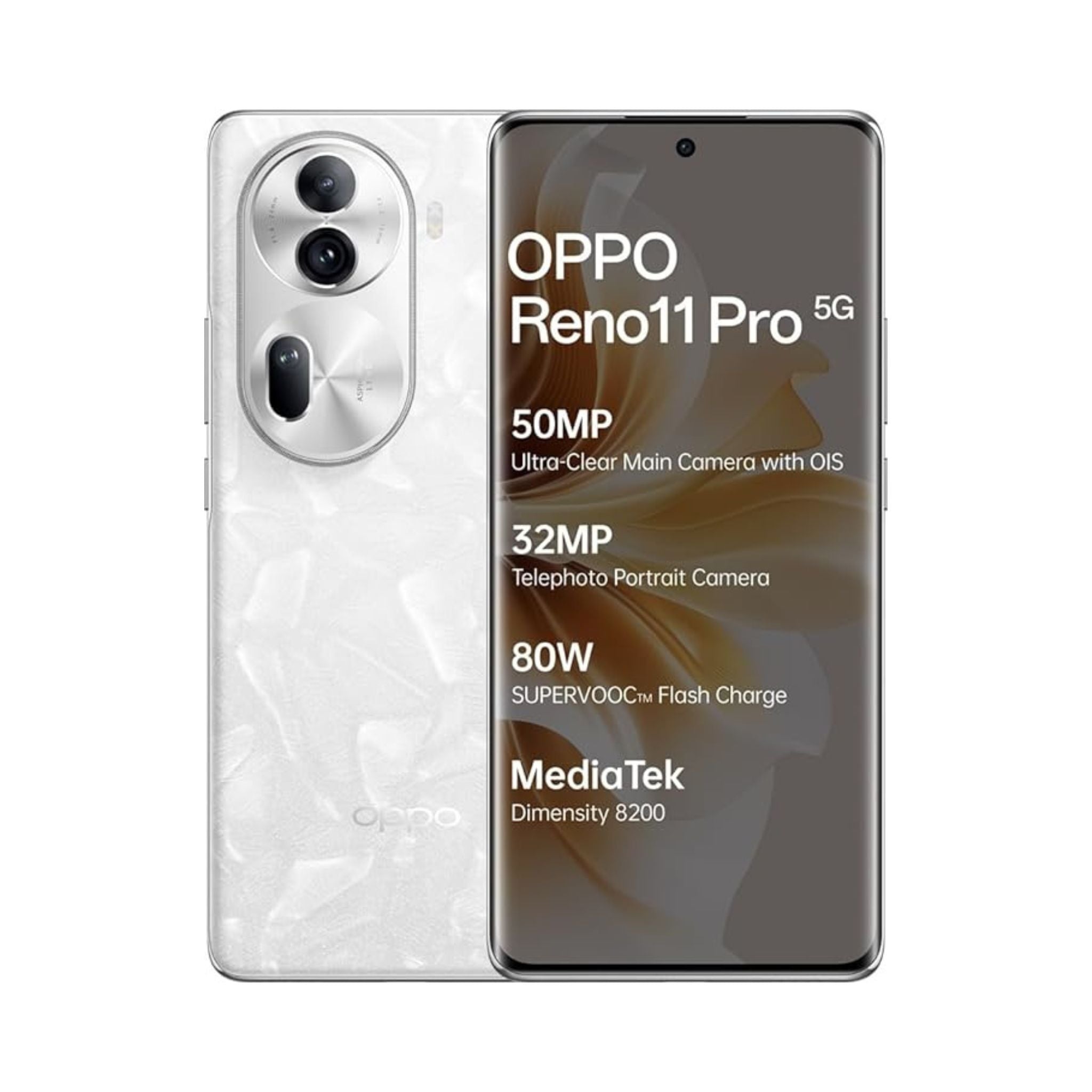 Oppo Reno 11 Pro 5G (Pearl White, 12GB RAM, 256GB Storage) Mediatek Dimensity 8200 Processor | AMOLED Display | Dual SIM | 4600mAh Battery