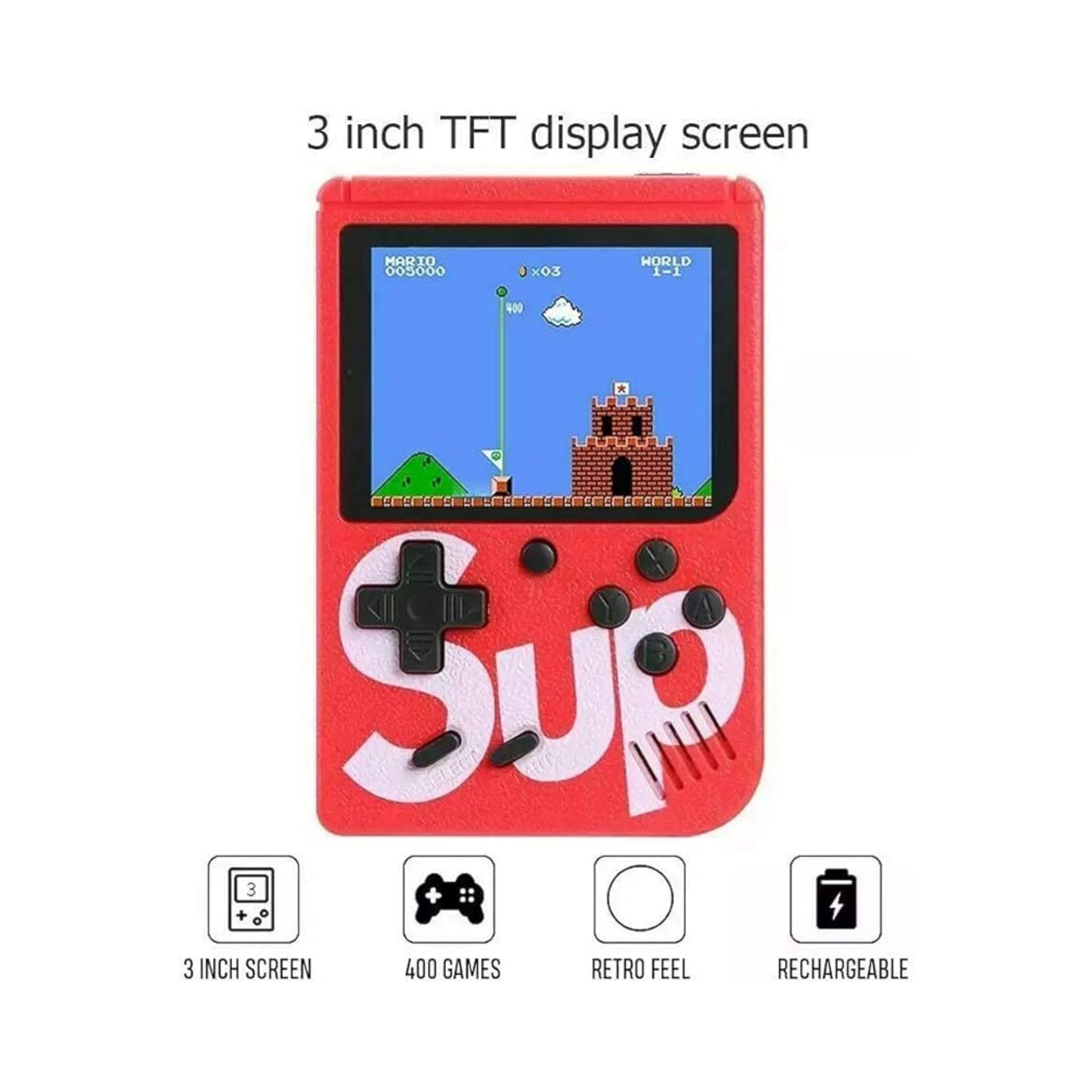 Sulfar Sup Game Box 400 in 1 Games Retro Portable Mini Handheld Game Console 3.0 Inch Kids Game Player_Red
