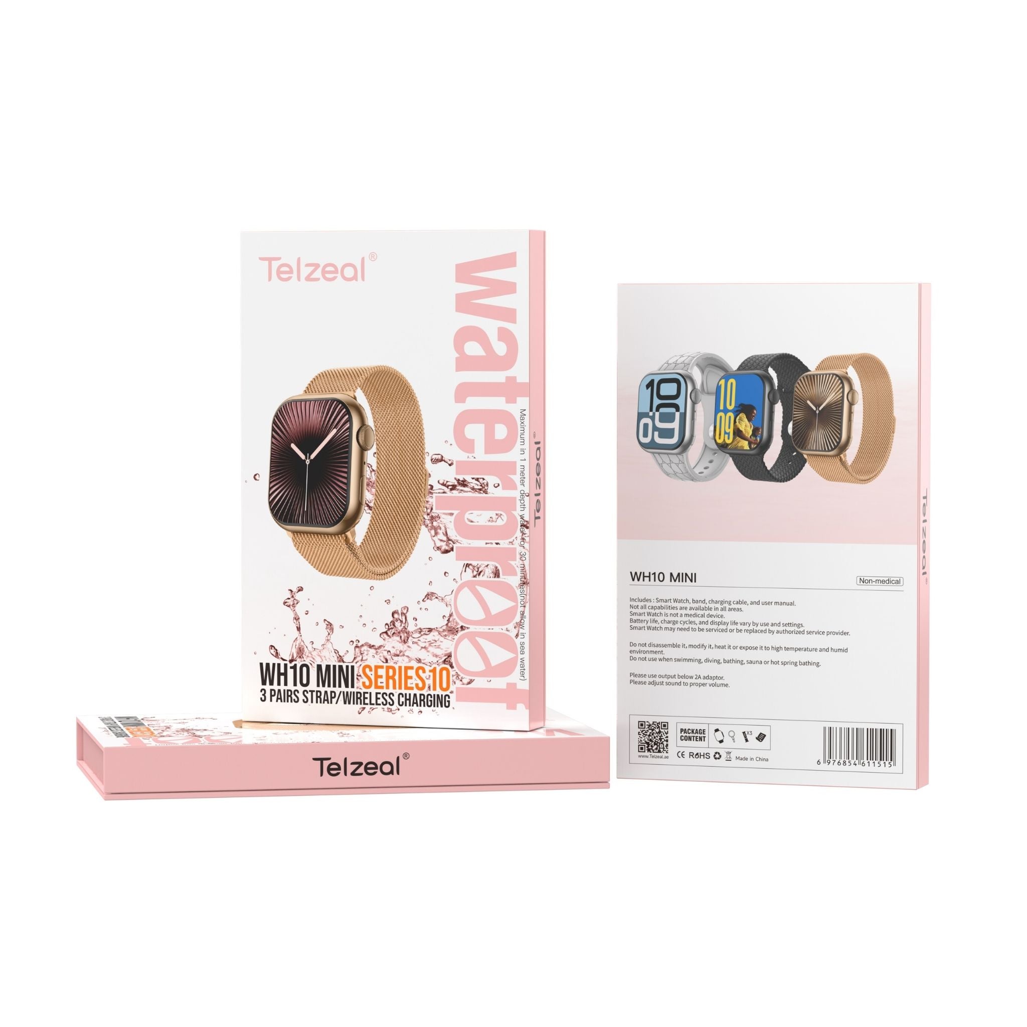 Telzeal WH10 Mini Series 10 Smart Watch – 1.43" AMOLED Display, 30M Depth Waterproof, Fitness & Health Tracking, Compatible with Android & iOS, Silicone Strap-Black