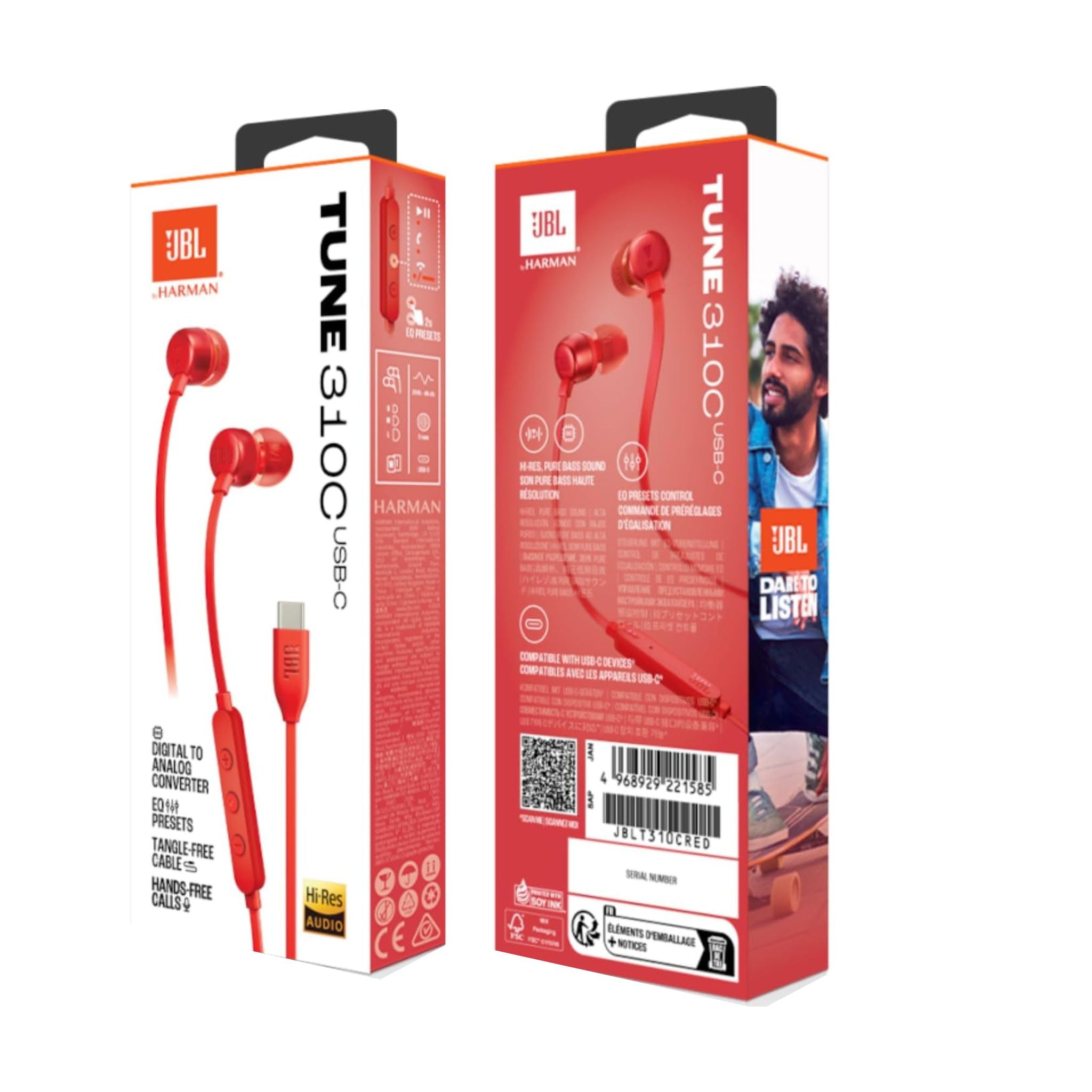 JBL T310C USB-C Wired Earphones - Red